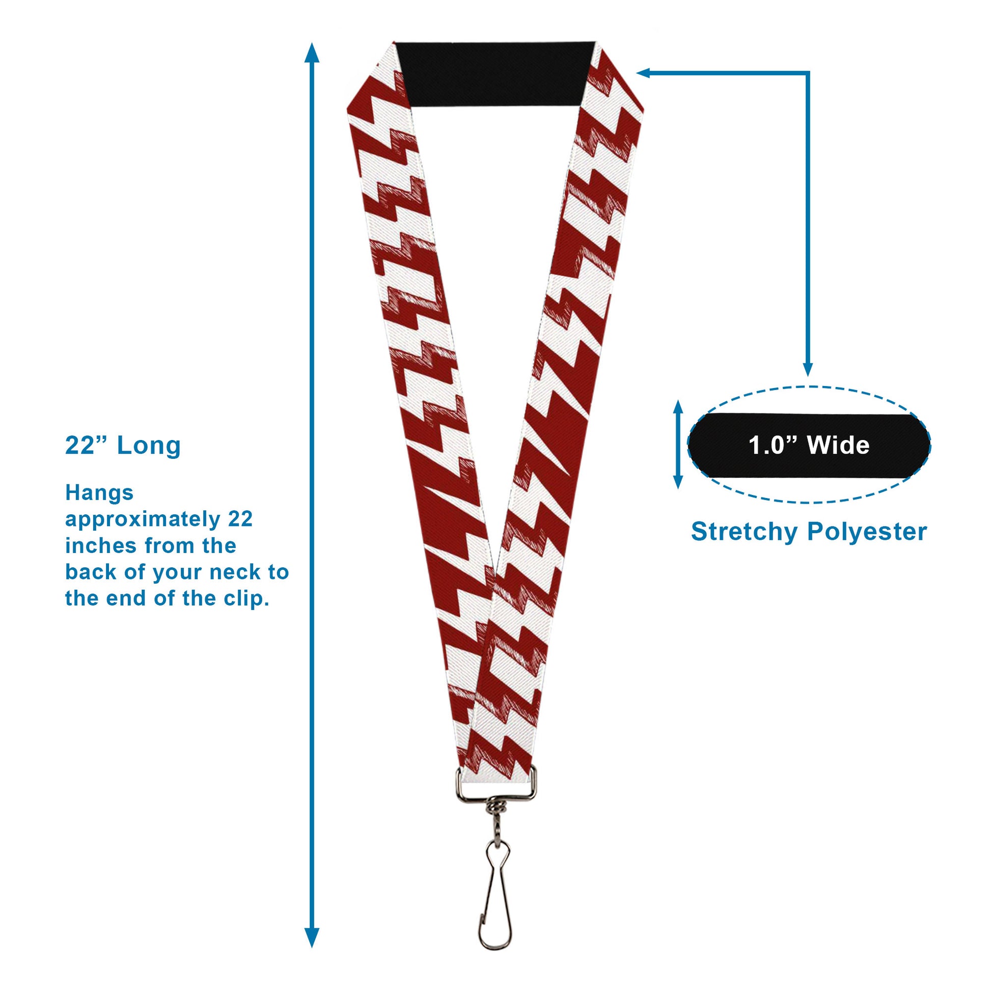 Lanyard - 1.0" - Lightning Bolts Sketch Red White Lanyards Buckle-Down