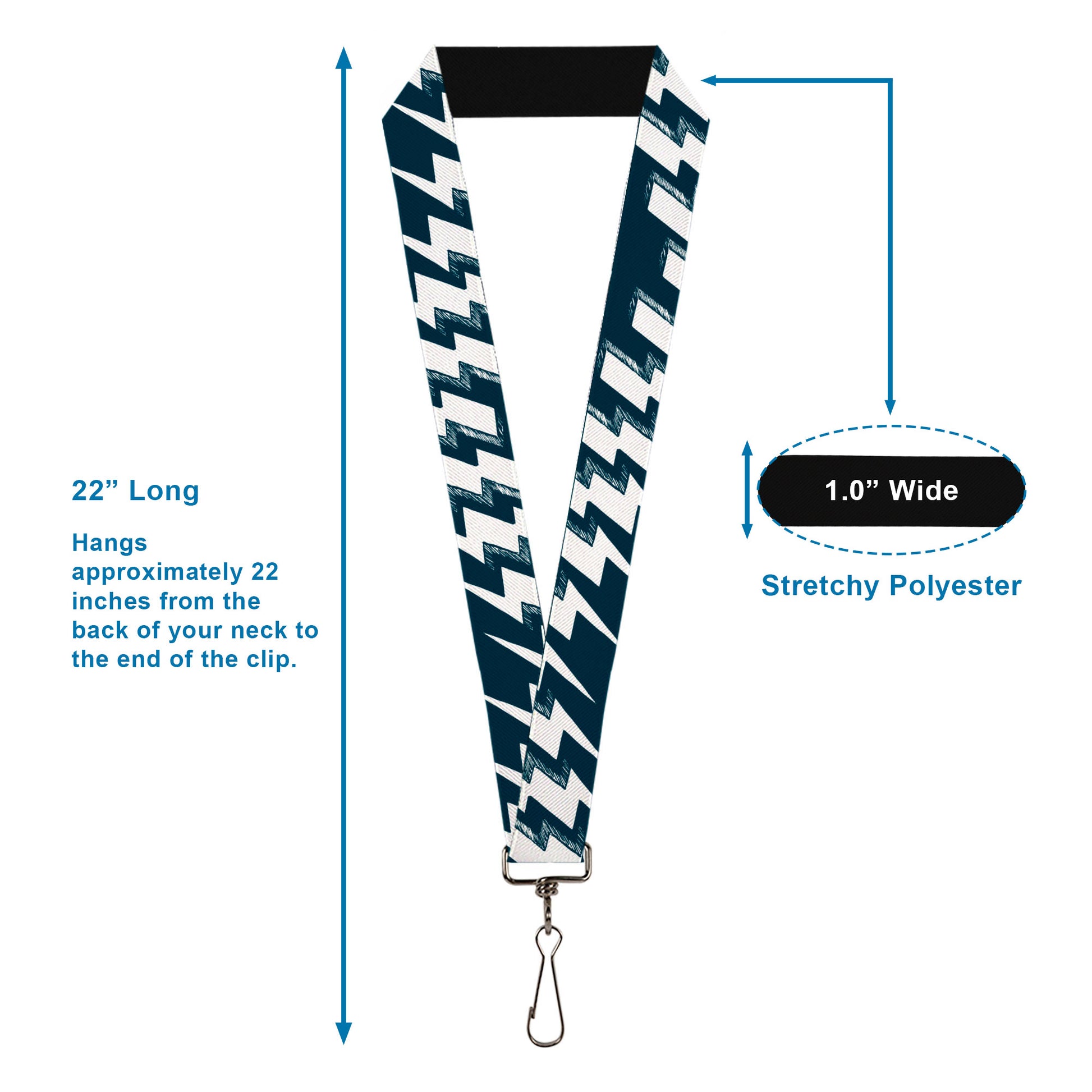 Lanyard - 1.0" - Lightning Bolts Sketch Navy White Lanyards Buckle-Down