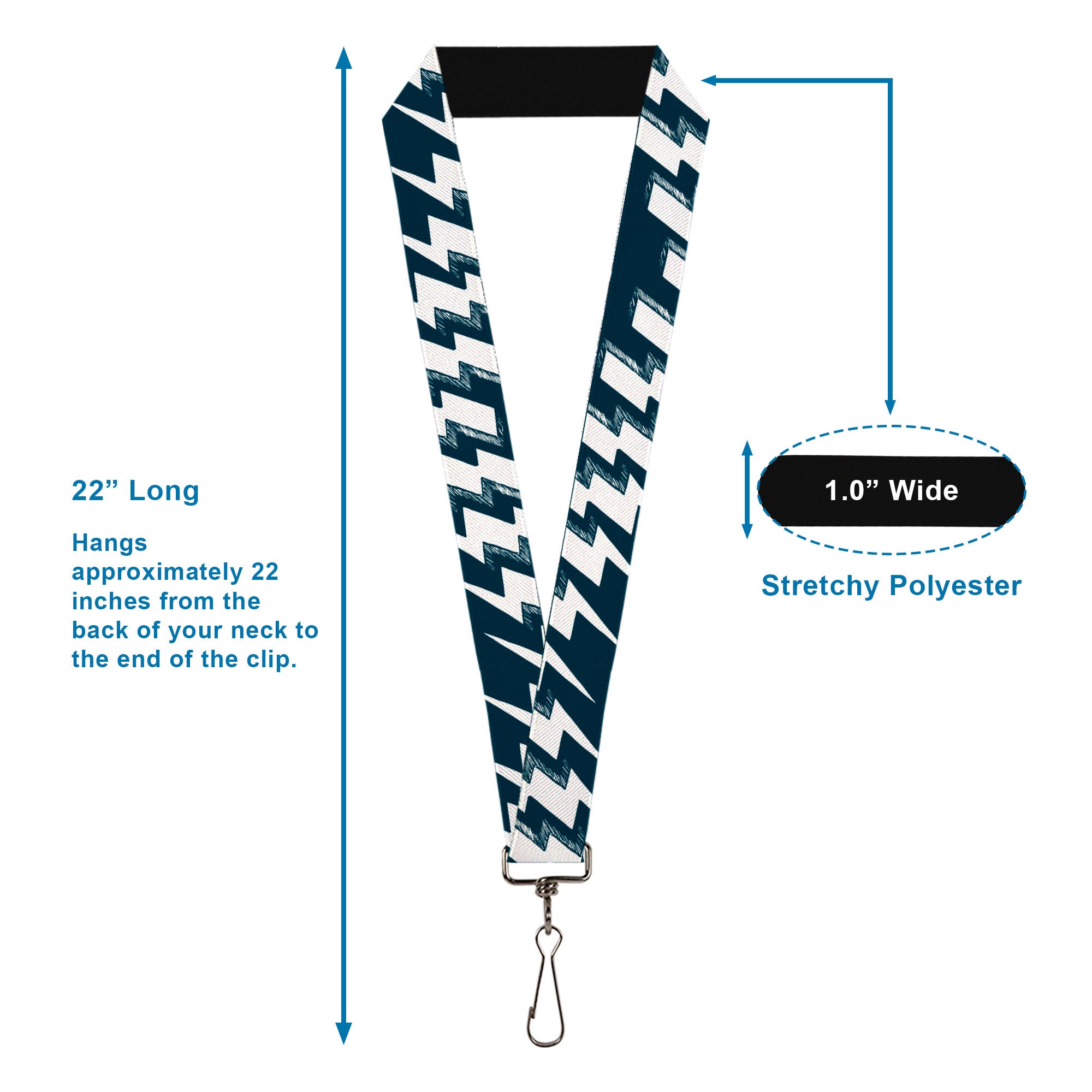 Lanyard - 1.0" - Lightning Bolts Sketch Navy White Lanyards Buckle-Down