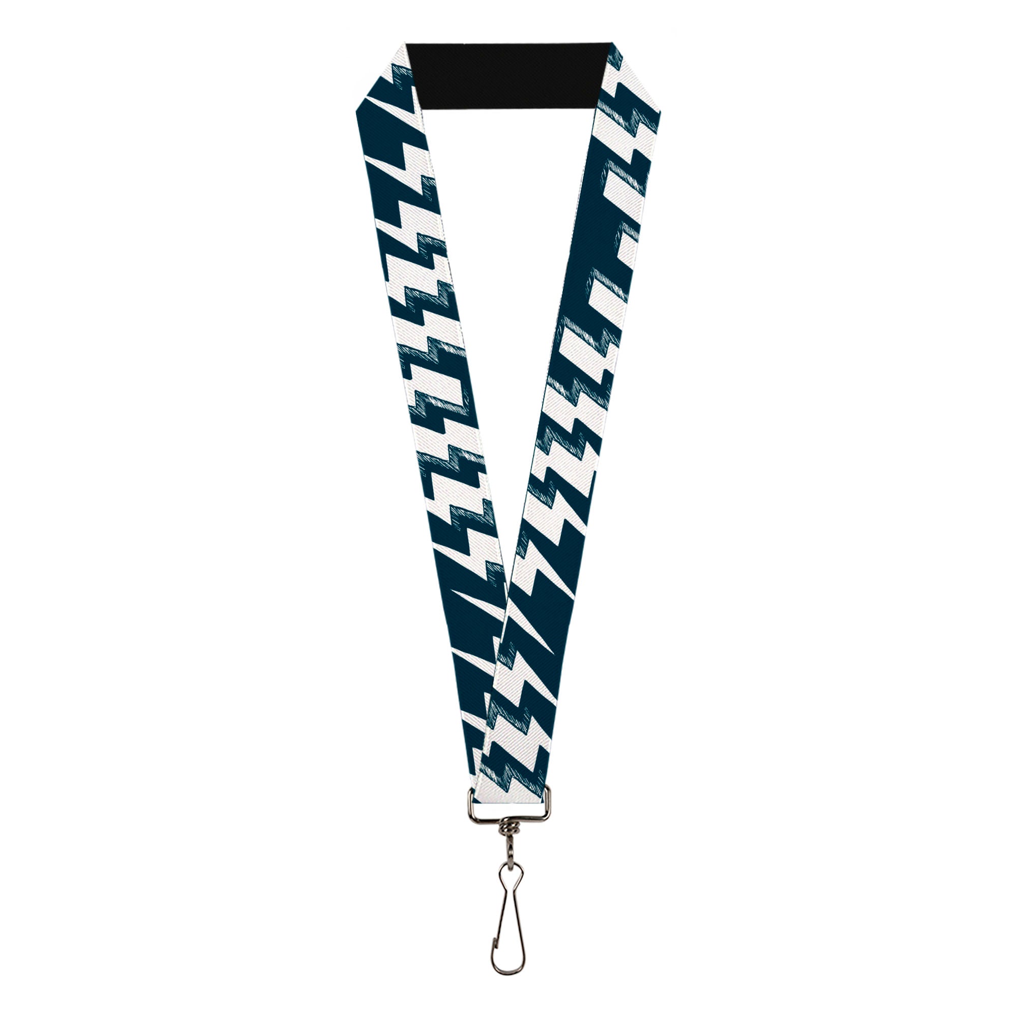 Lanyard - 1.0" - Lightning Bolts Sketch Navy White Lanyards Buckle-Down