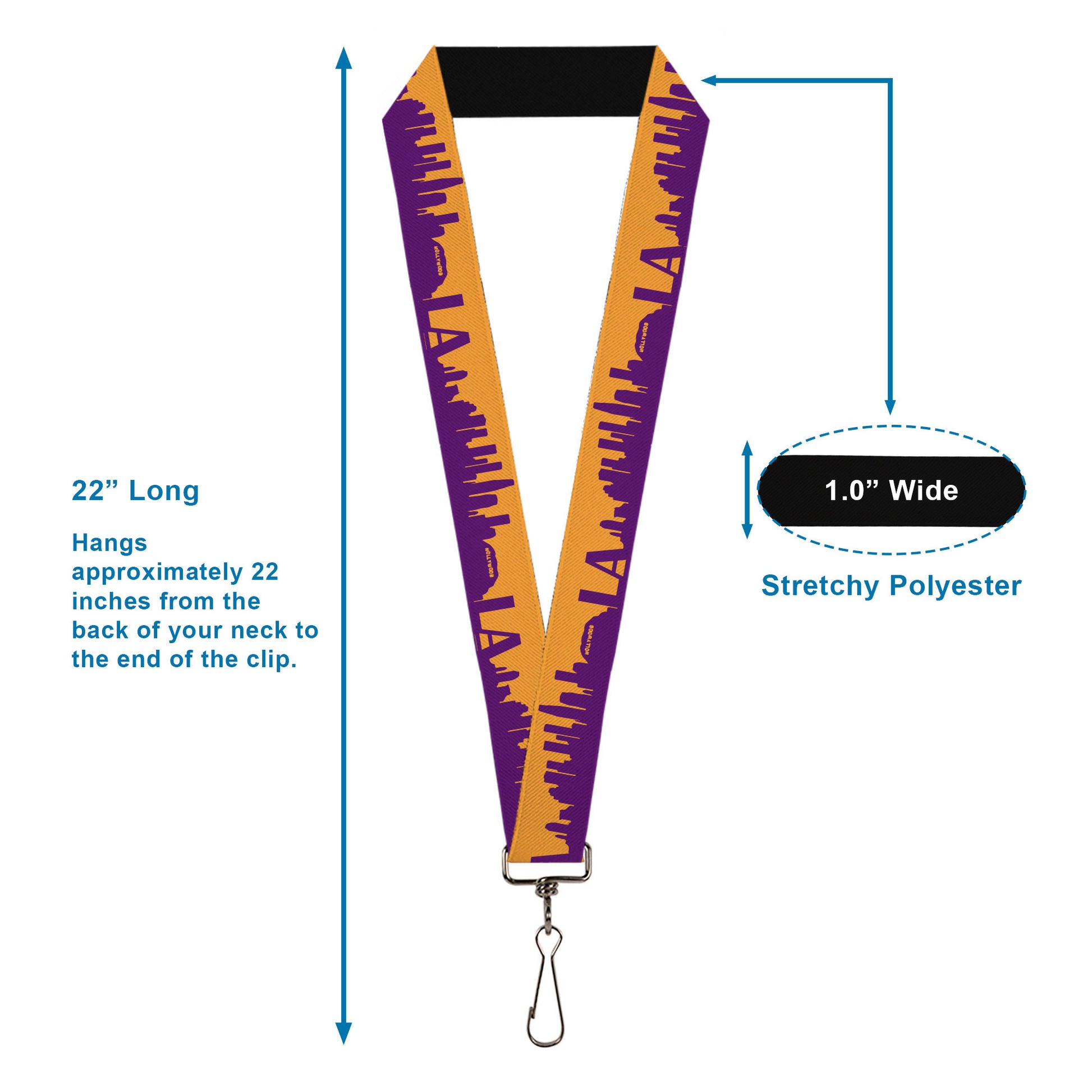 Lanyard - 1.0" - Los Angeles Solid Skyline Gold Purple Lanyards Buckle-Down