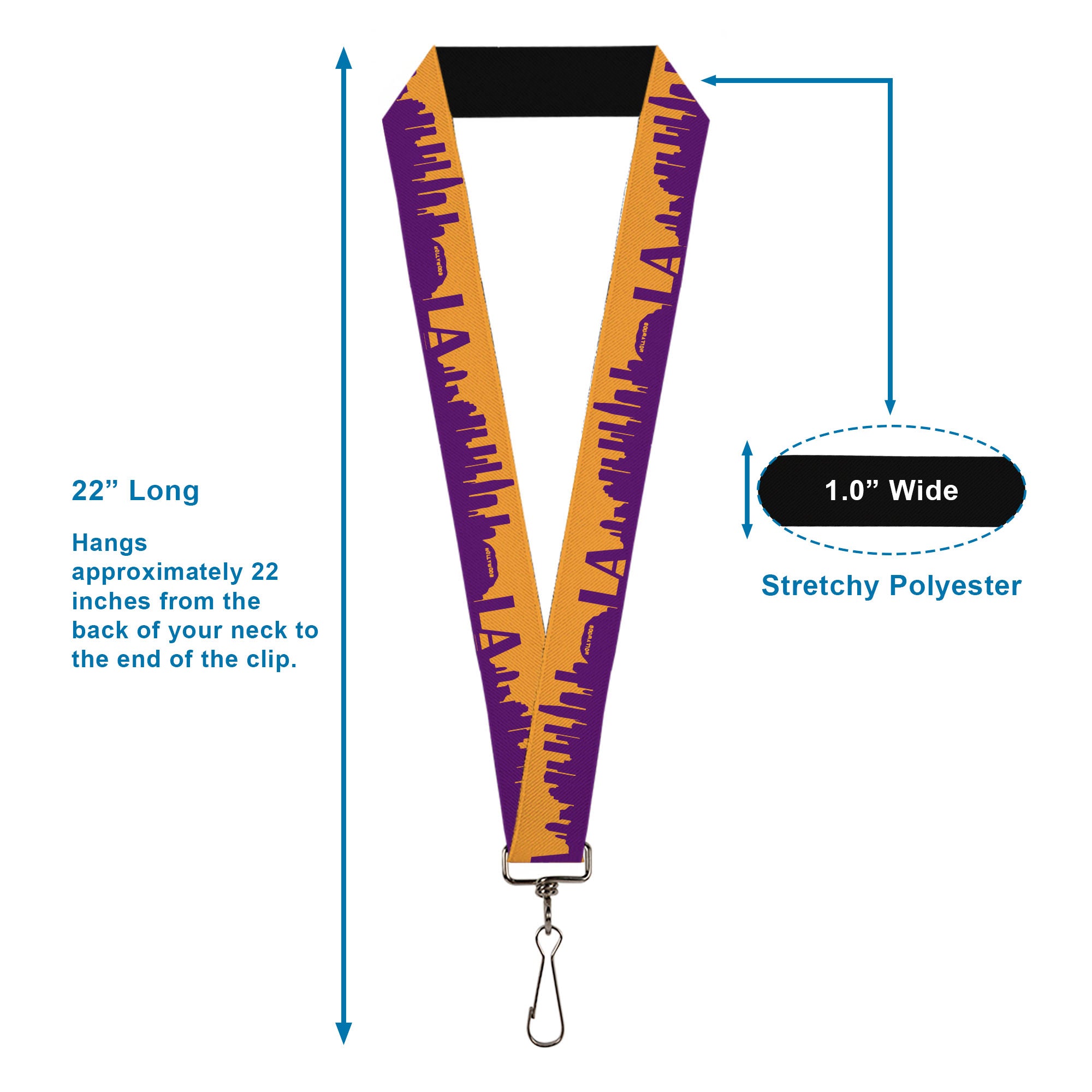 Lanyard - 1.0" - Los Angeles Solid Skyline Gold Purple Lanyards Buckle-Down