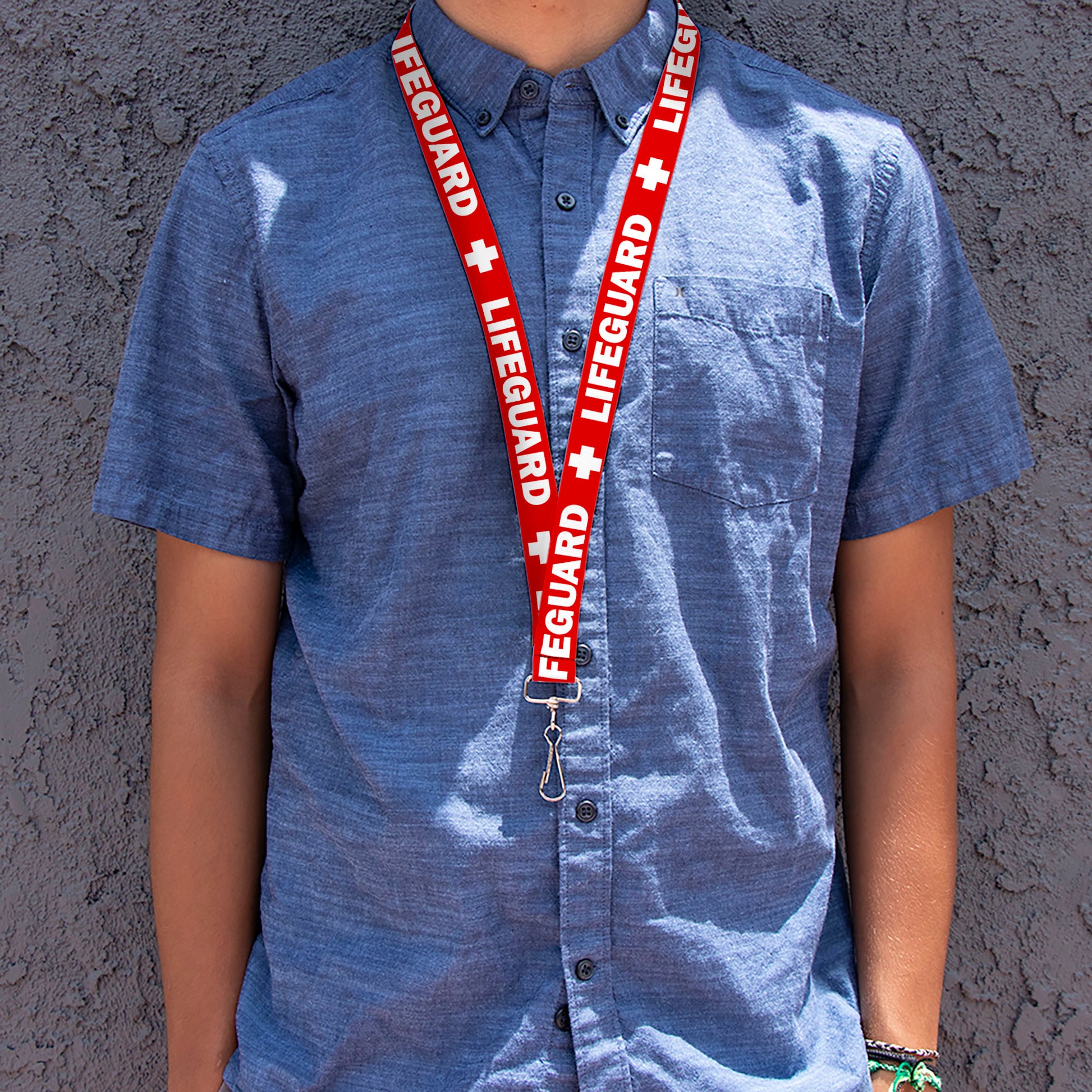 Lanyard - 1.0" - LIFEGUARD Logo Red White Lanyards Buckle-Down