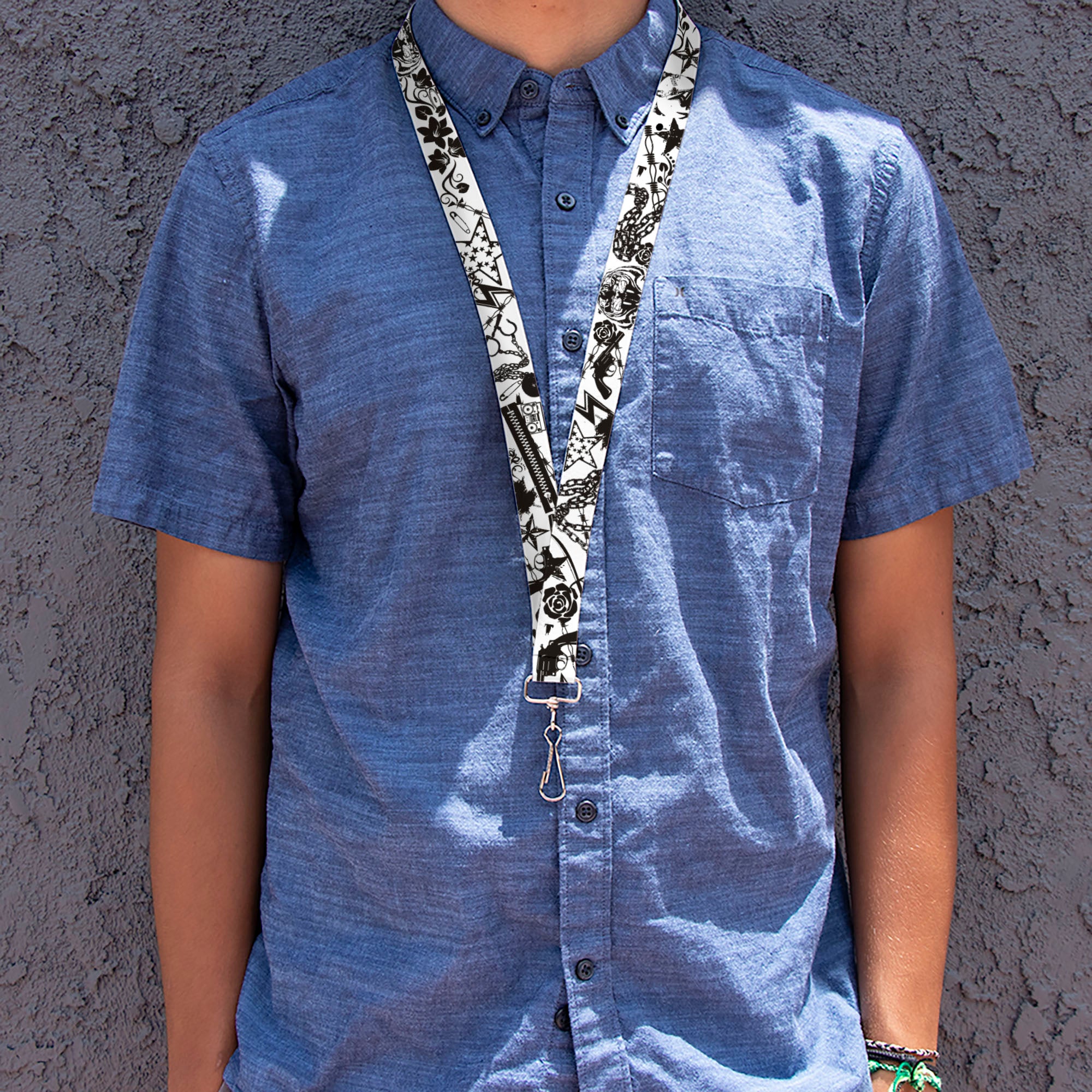 Lanyard - 1.0" - Madness White Black Lanyards Buckle-Down