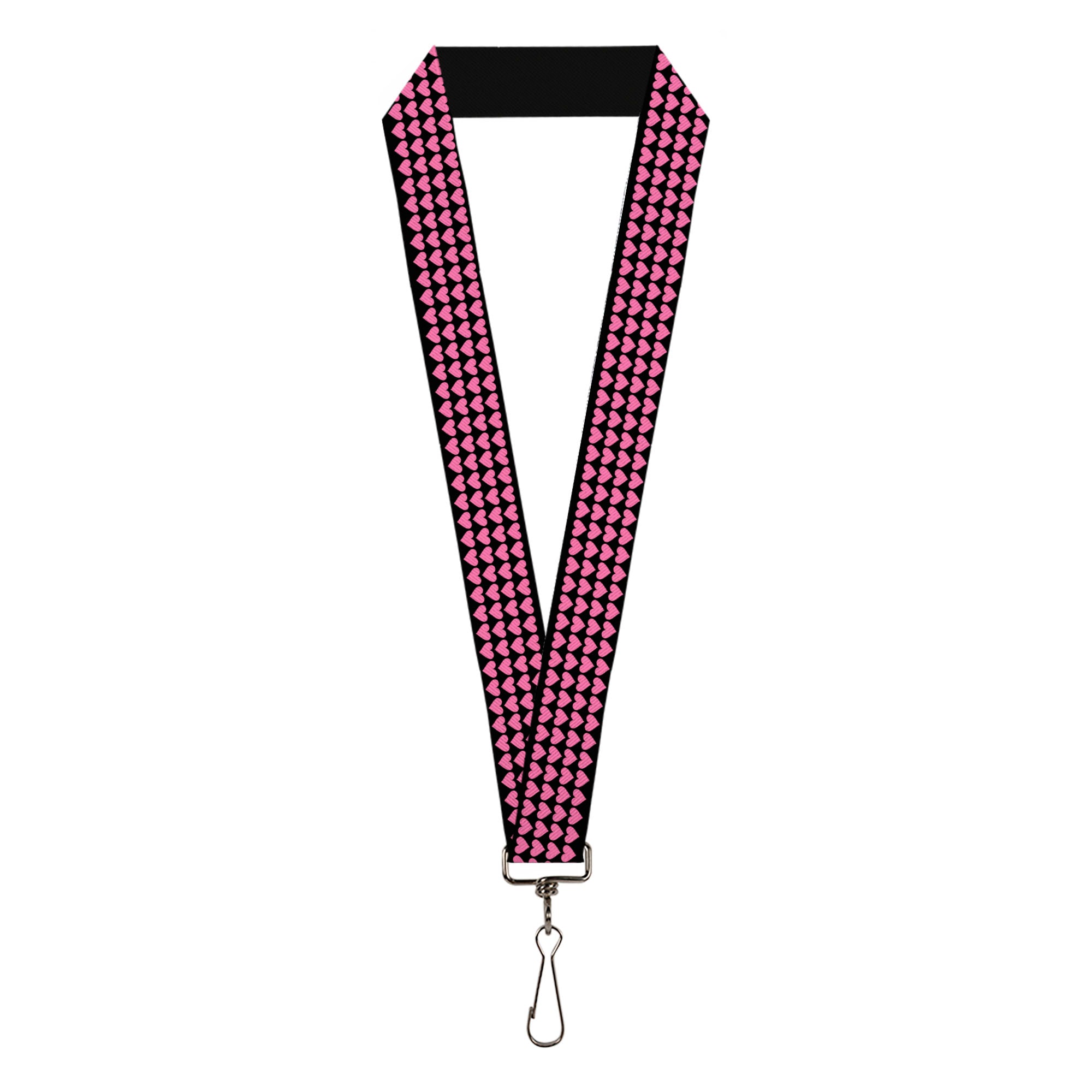 Lanyard - 1.0" - Mini Hearts Black Pink Lanyards Buckle-Down