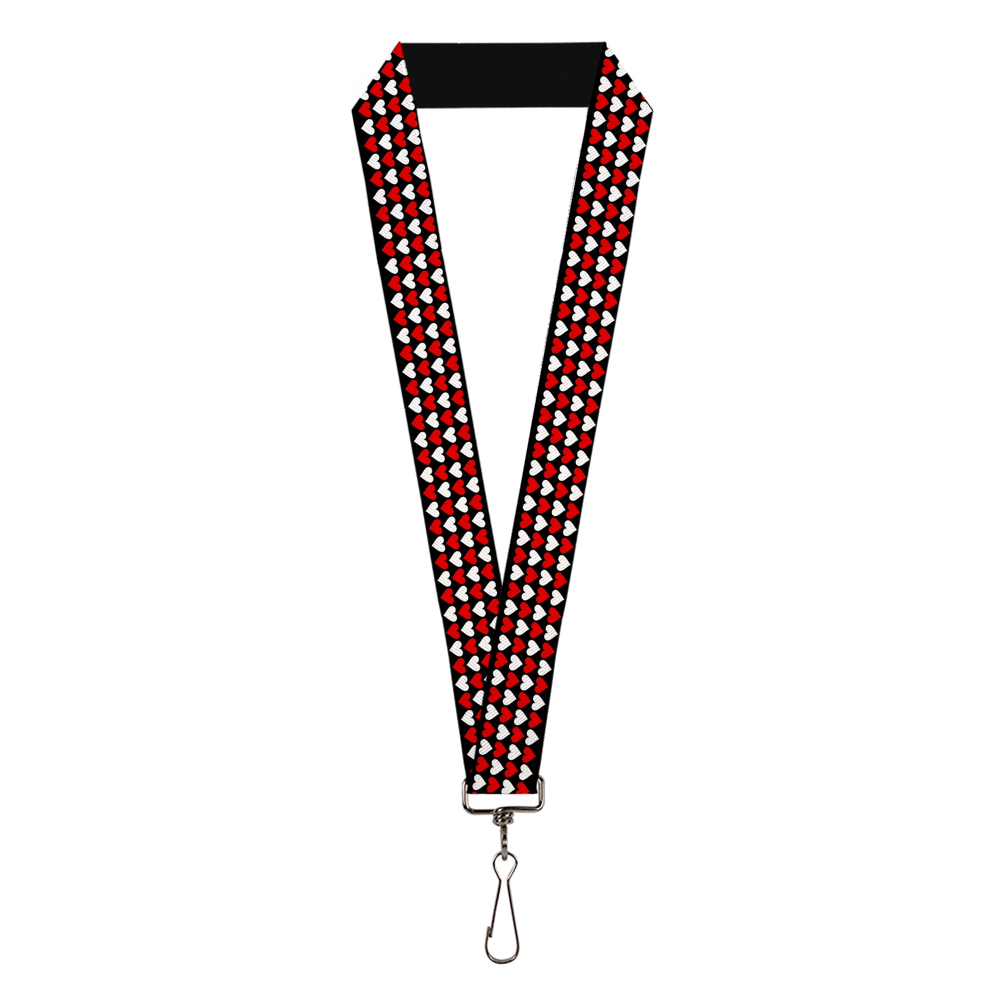 Lanyard - 1.0" - Mini Hearts Black Red White Lanyards Buckle-Down