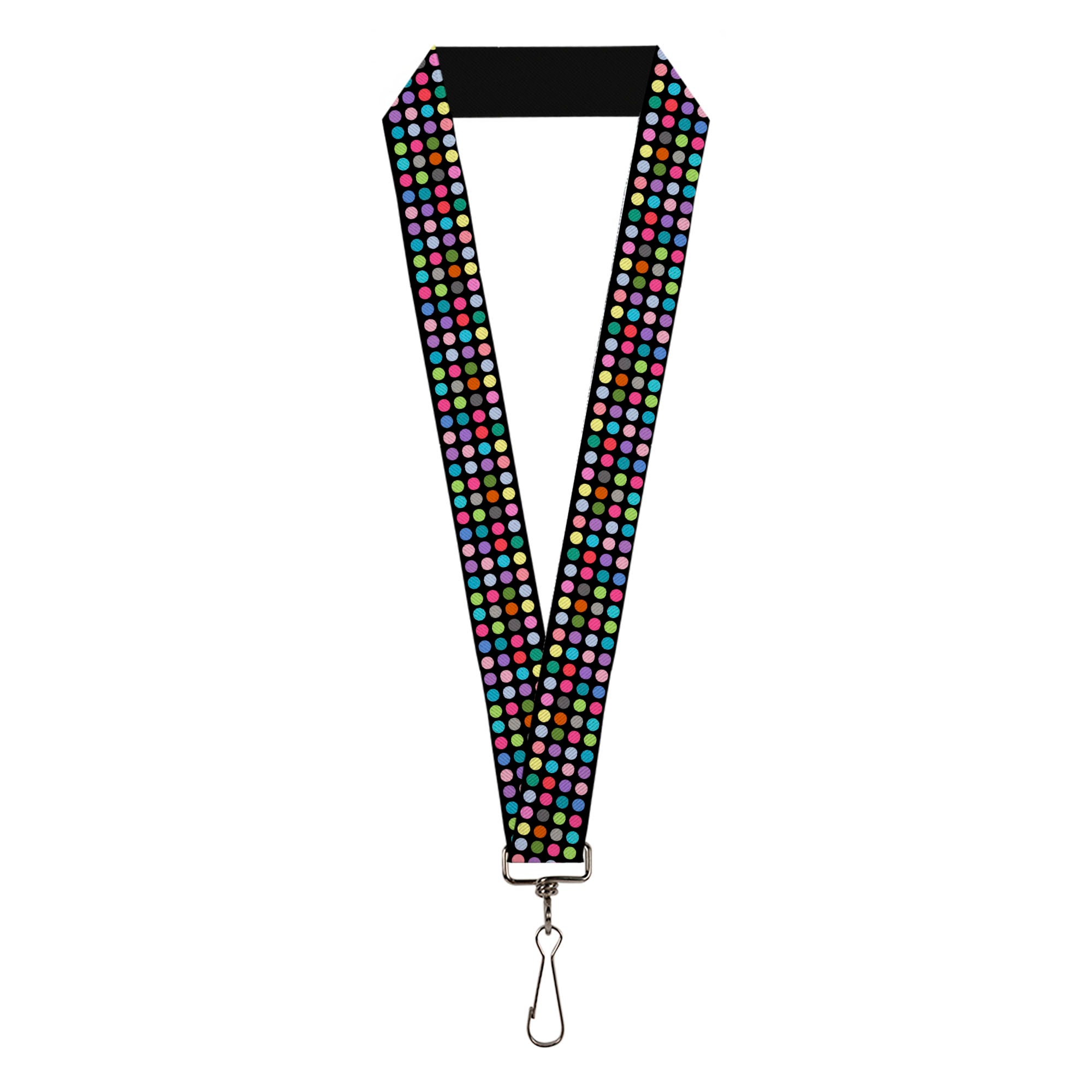 Lanyard - 1.0" - Mini Polka Dots Black Multi Color Lanyards Buckle-Down