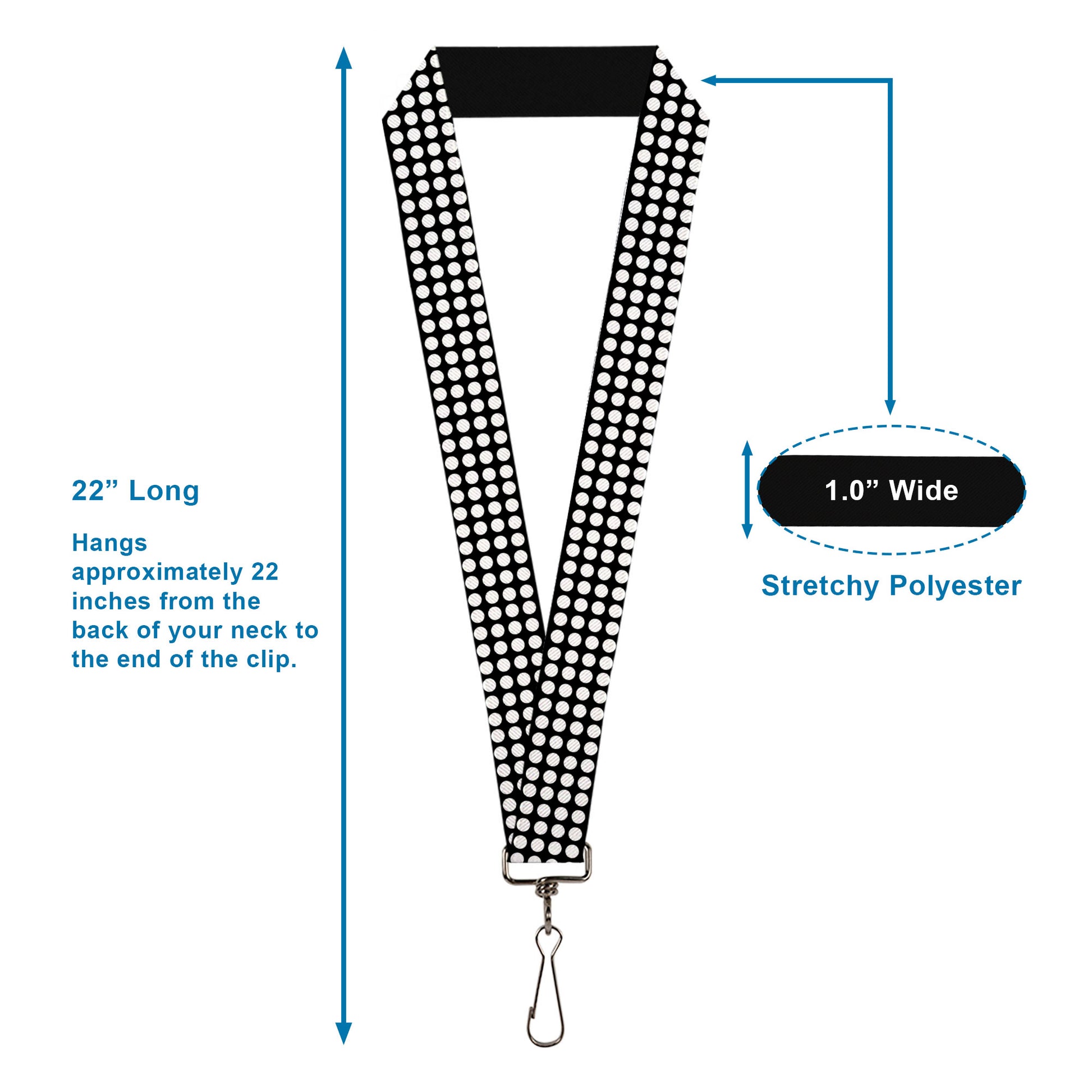 Lanyard - 1.0" - Mini Polka Dots Black White Lanyards Buckle-Down
