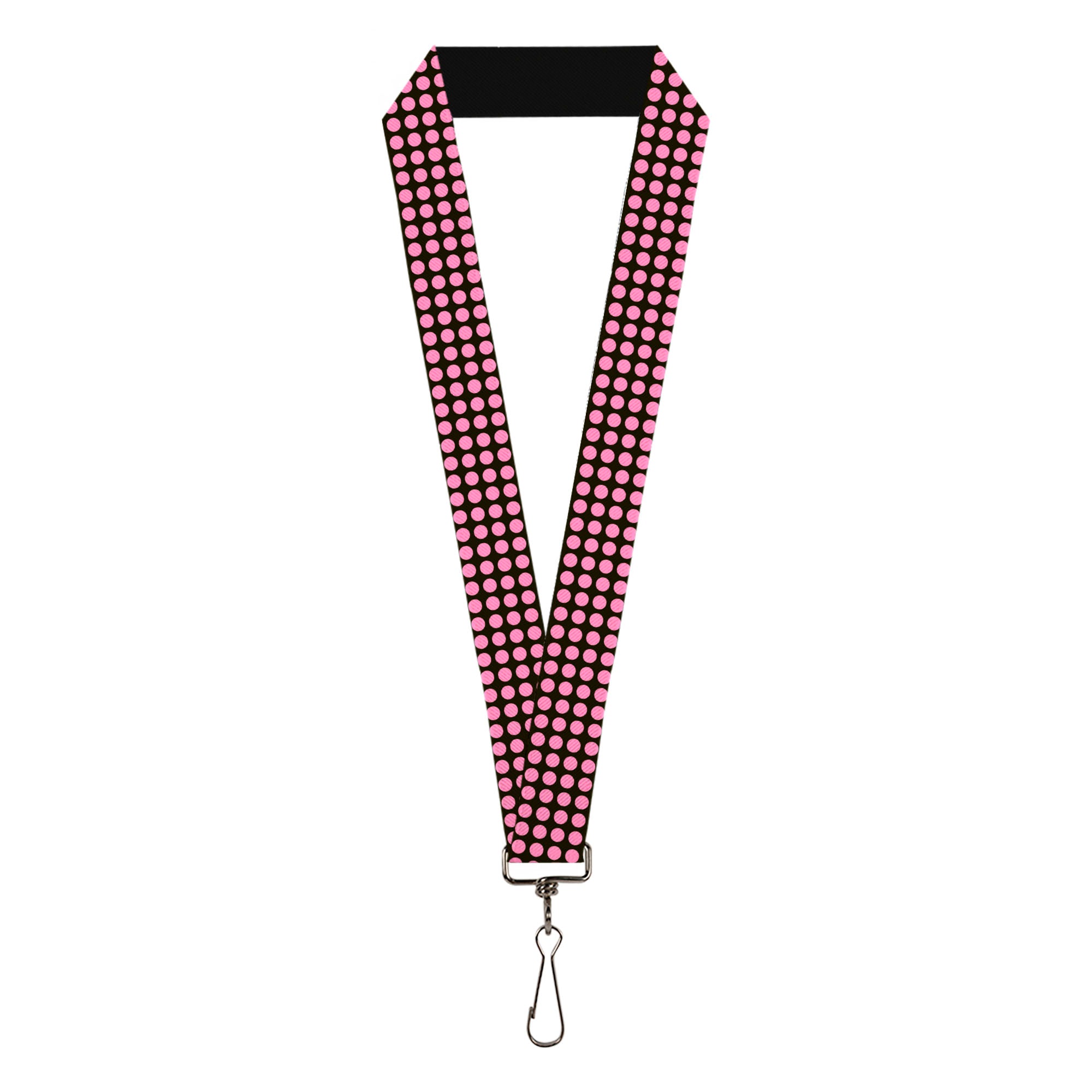 Lanyard - 1.0" - Mini Polka Dots Black Pink Lanyards Buckle-Down