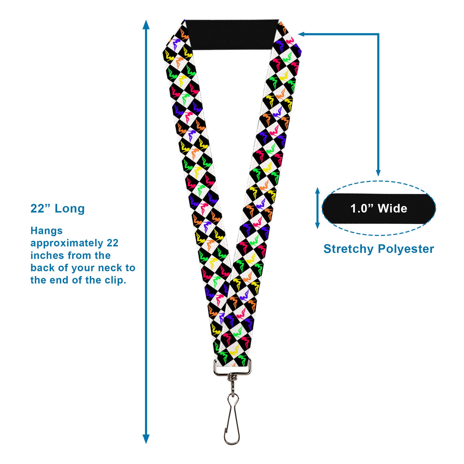 Lanyard - 1.0" - Mud Flap Girl Diamonds Black White Multi Neon Lanyards Buckle-Down