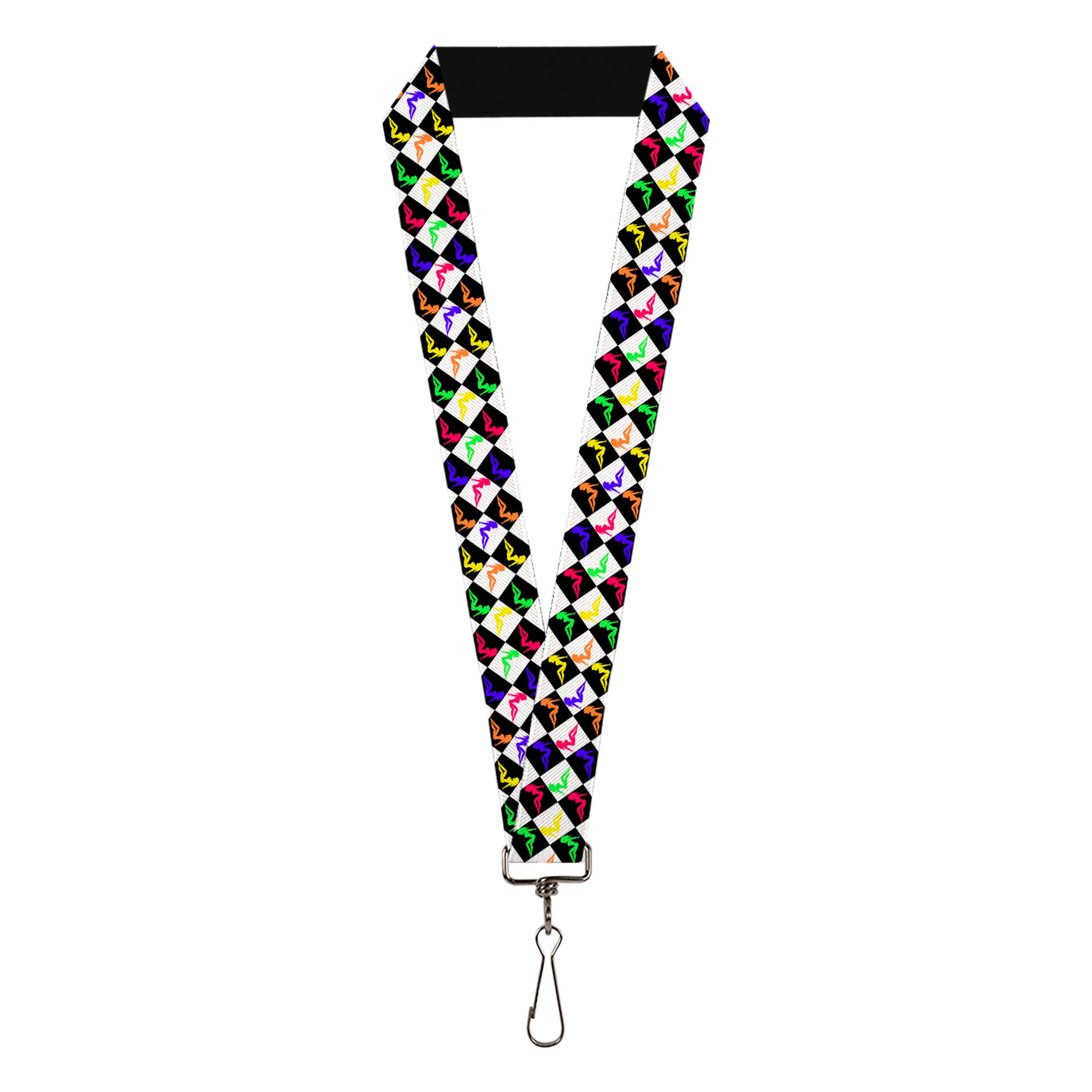 Lanyard - 1.0" - Mud Flap Girl Diamonds Black White Multi Neon Lanyards Buckle-Down