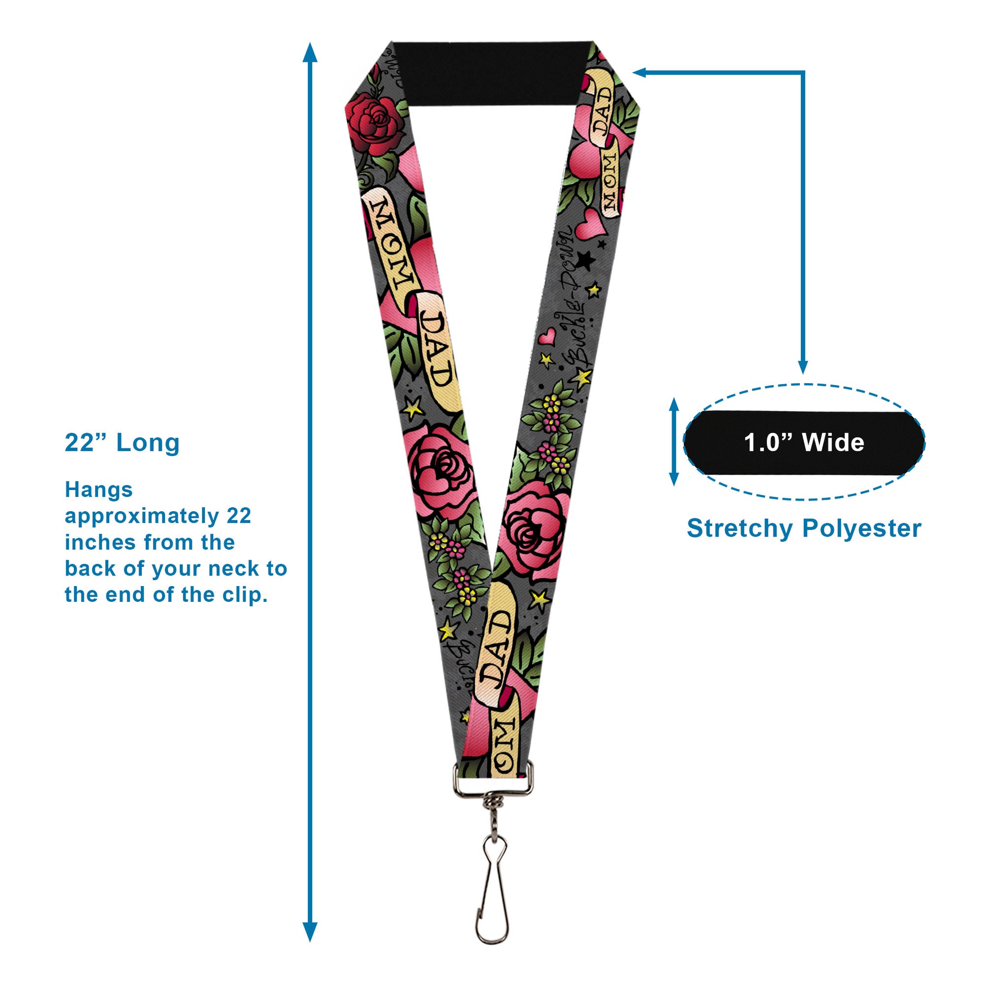 Lanyard - 1.0" - Mom & Dad Gray Lanyards Buckle-Down
