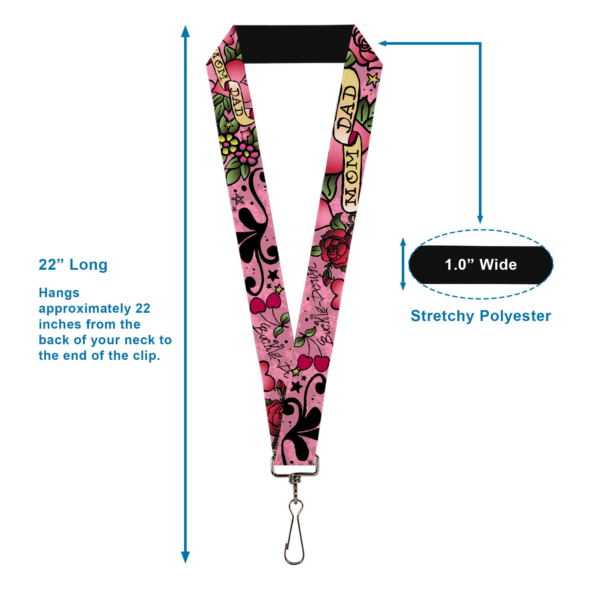 Lanyard - 1.0" - Mom & Dad Pink Lanyards Buckle-Down