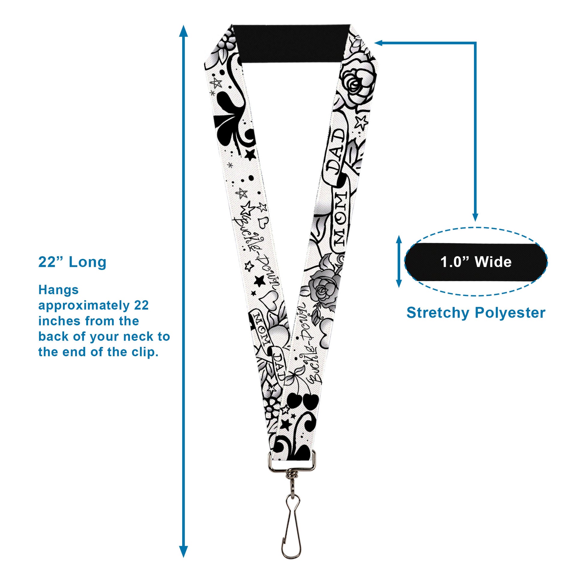 Lanyard - 1.0" - Mom & Dad Black White Lanyards Buckle-Down