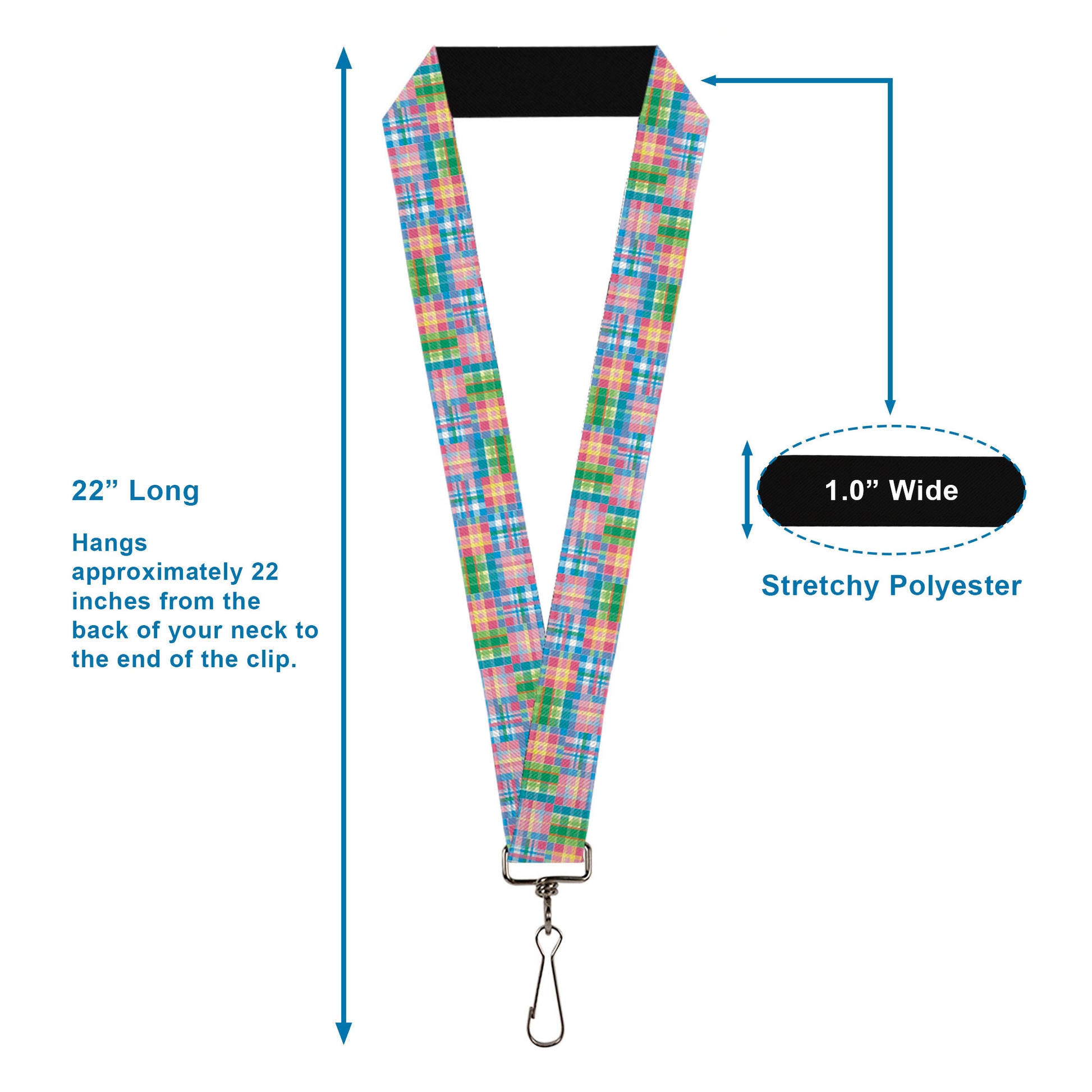 Lanyard - 1.0" - Madras Plaid Pink Lanyards Buckle-Down