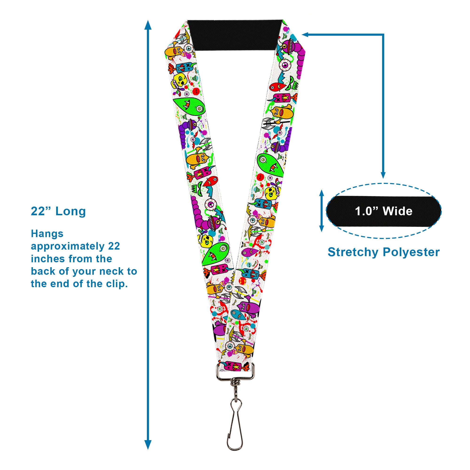 Lanyard - 1.0" - Monsters White Lanyards Buckle-Down