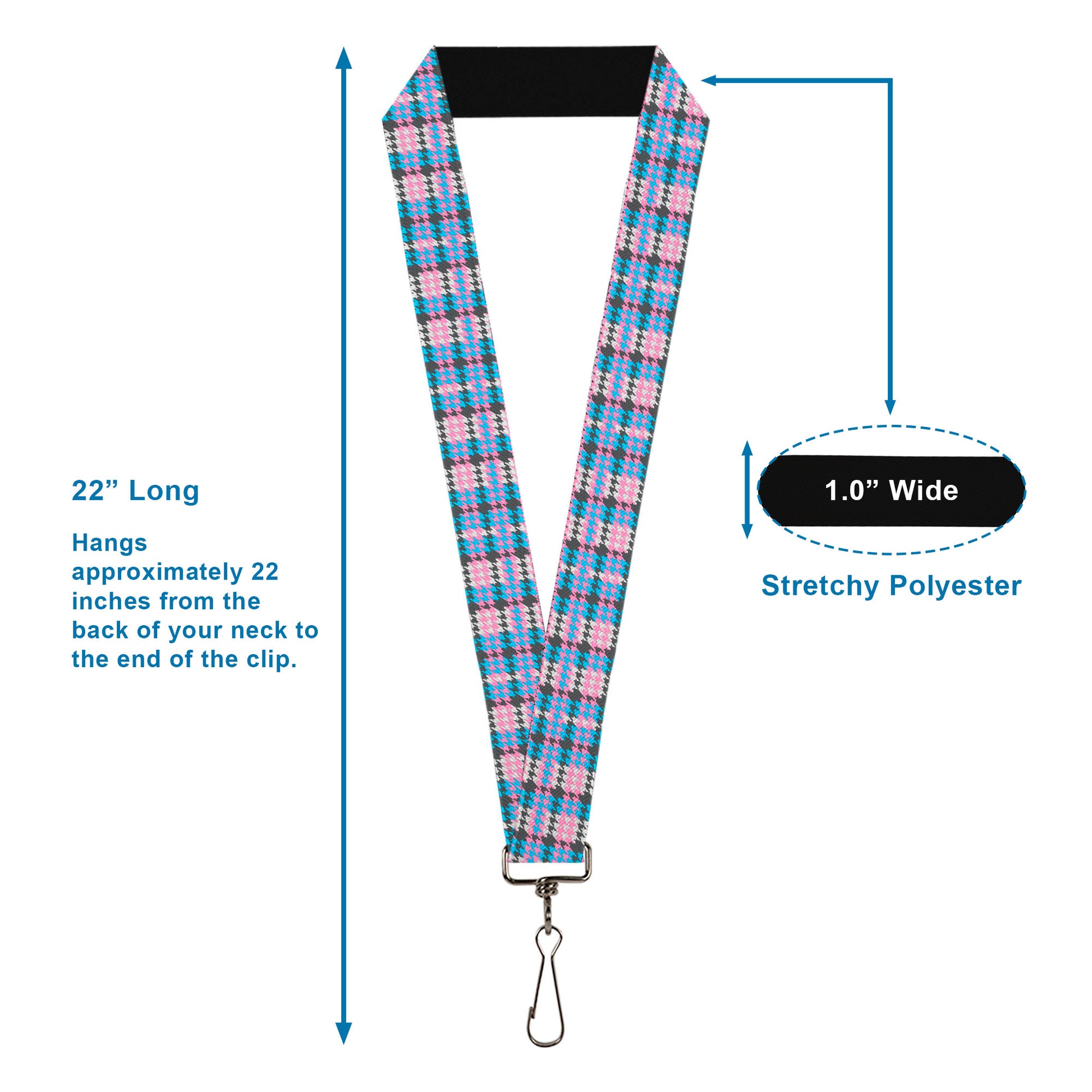 Lanyard - 1.0" - Mini Houndstooth Gray Baby Blue Pink Lanyards Buckle-Down