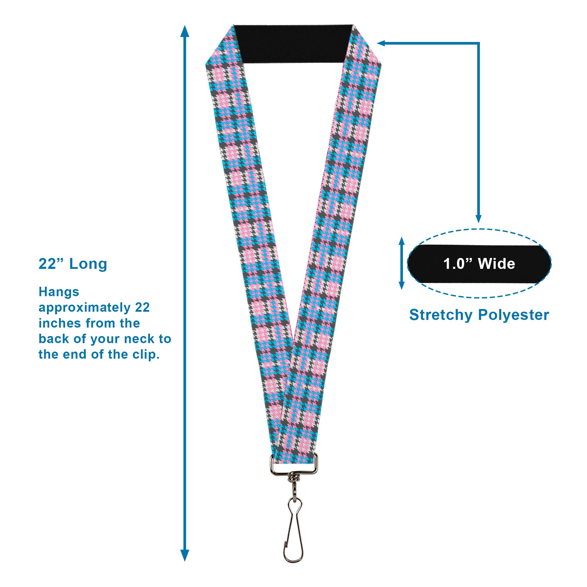 Lanyard - 1.0" - Mini Houndstooth Gray Baby Blue Pink Lanyards Buckle-Down