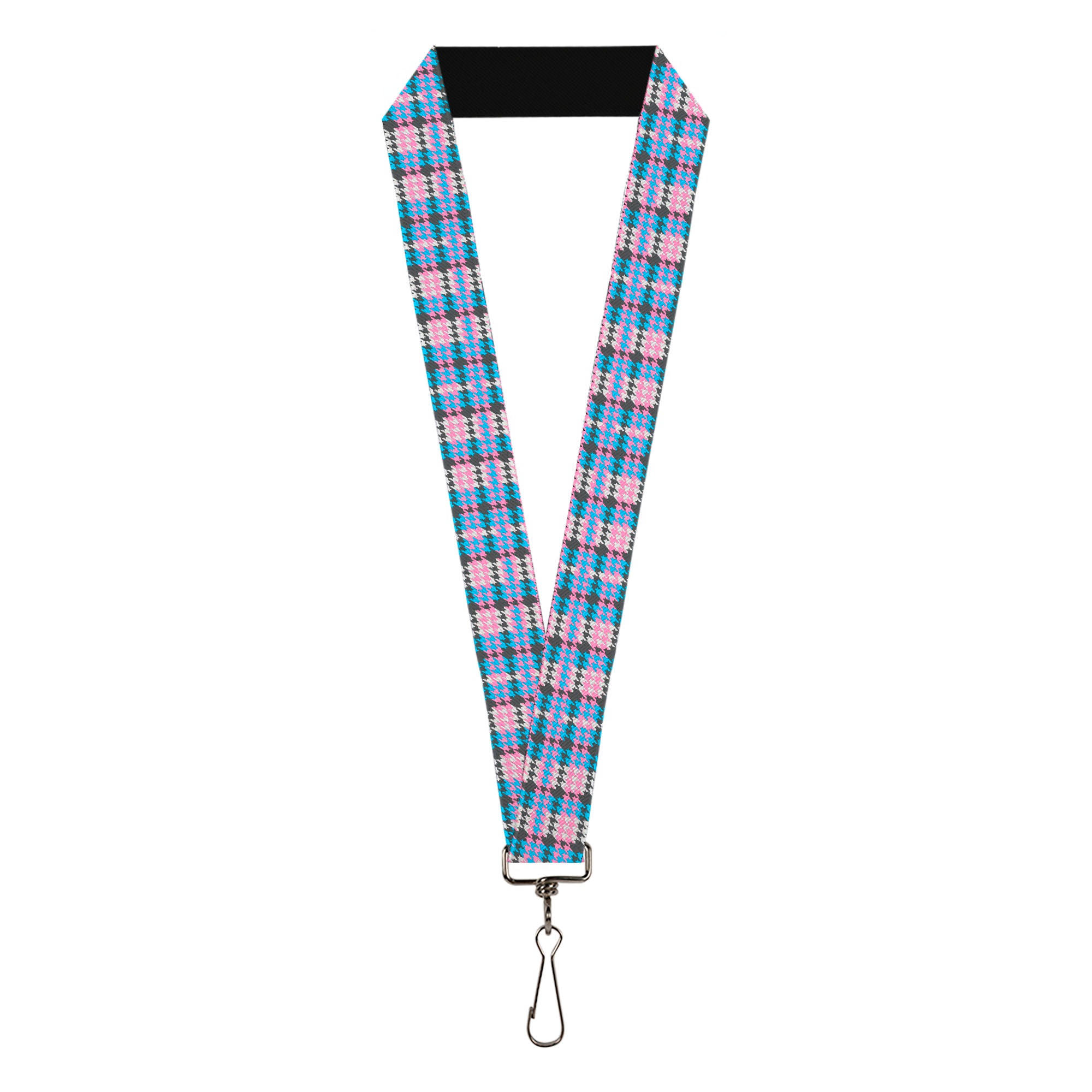 Lanyard - 1.0" - Mini Houndstooth Gray Baby Blue Pink Lanyards Buckle-Down