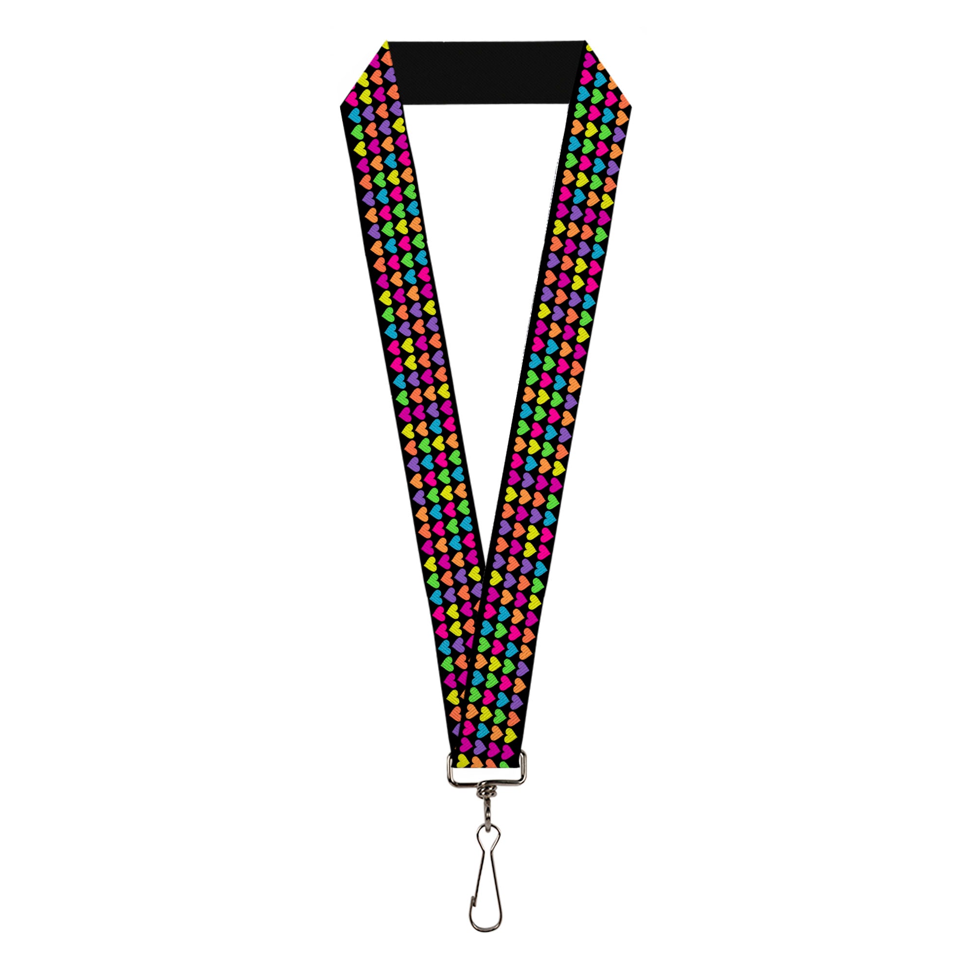 Lanyard - 1.0" - Mini Hearts Black Multi Neon Lanyards Buckle-Down