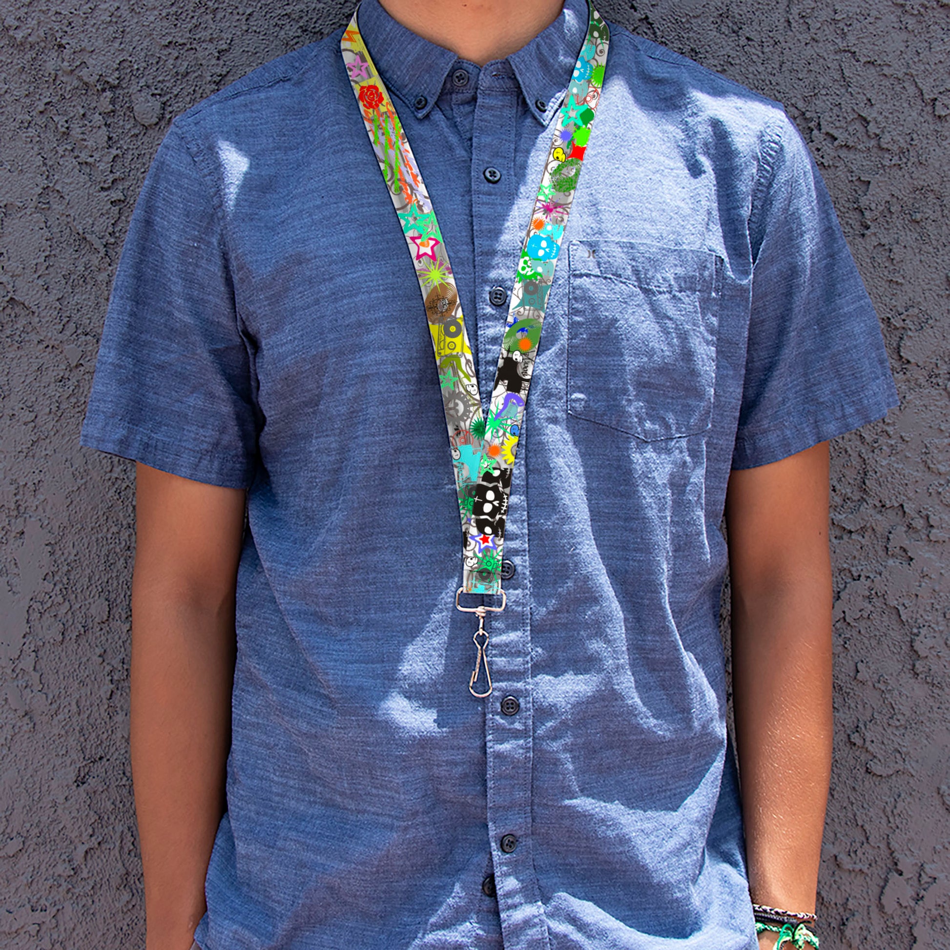 Lanyard - 1.0" - Music Skulls Multi Color Lanyards Buckle-Down