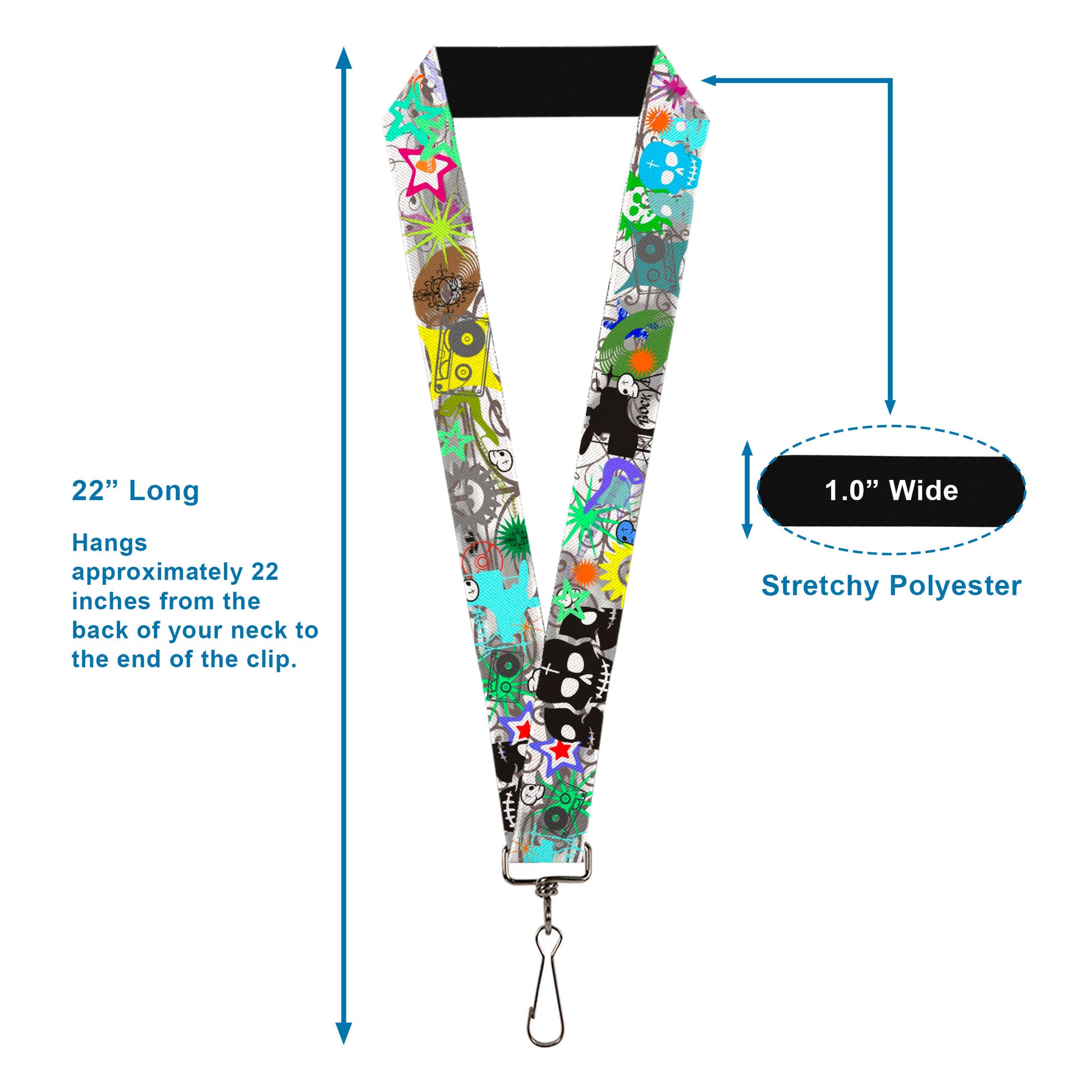Lanyard - 1.0" - Music Skulls Multi Color Lanyards Buckle-Down