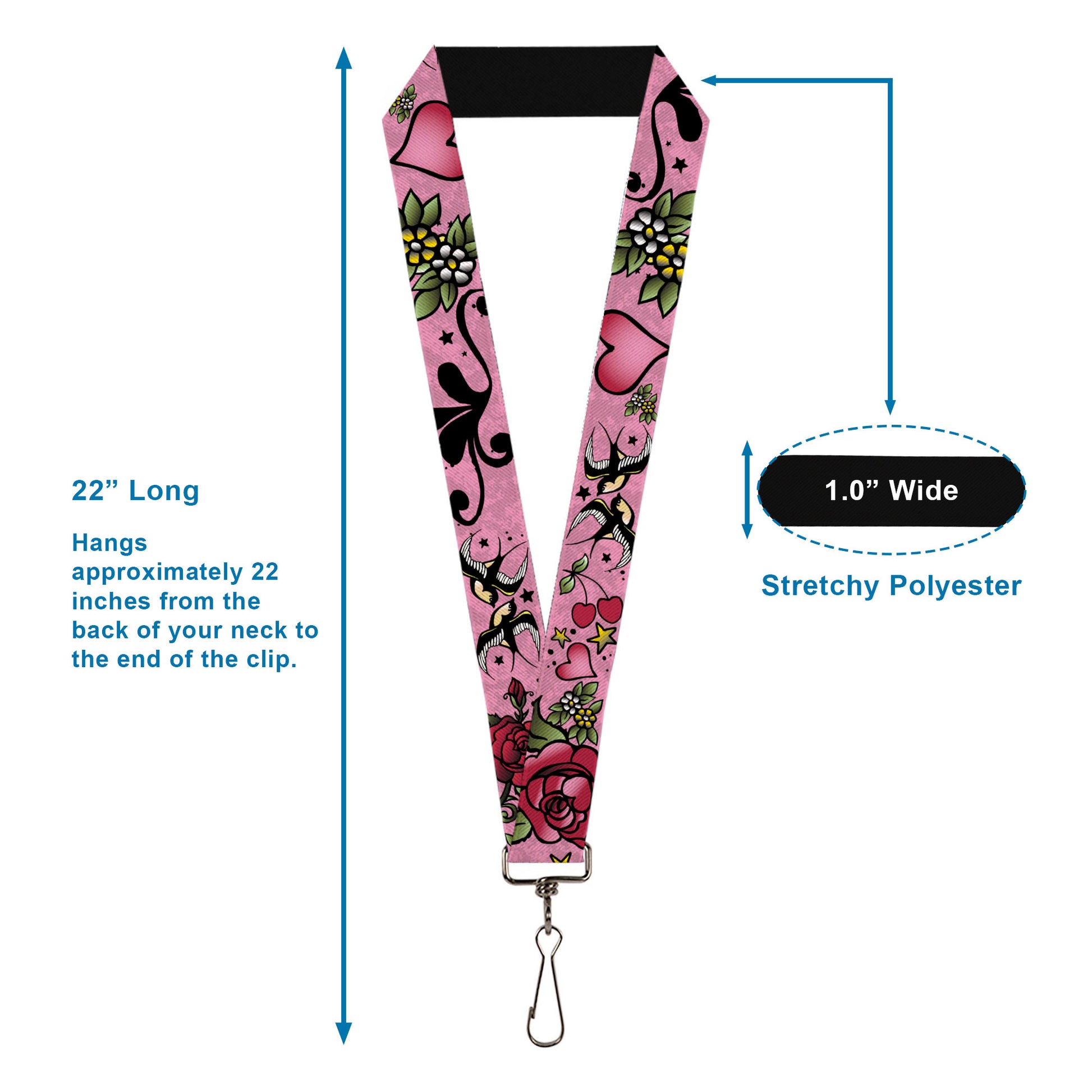 Lanyard - 1.0" - Mom & Dad CLOSE-UP Pink w Sparrows Lanyards Buckle-Down