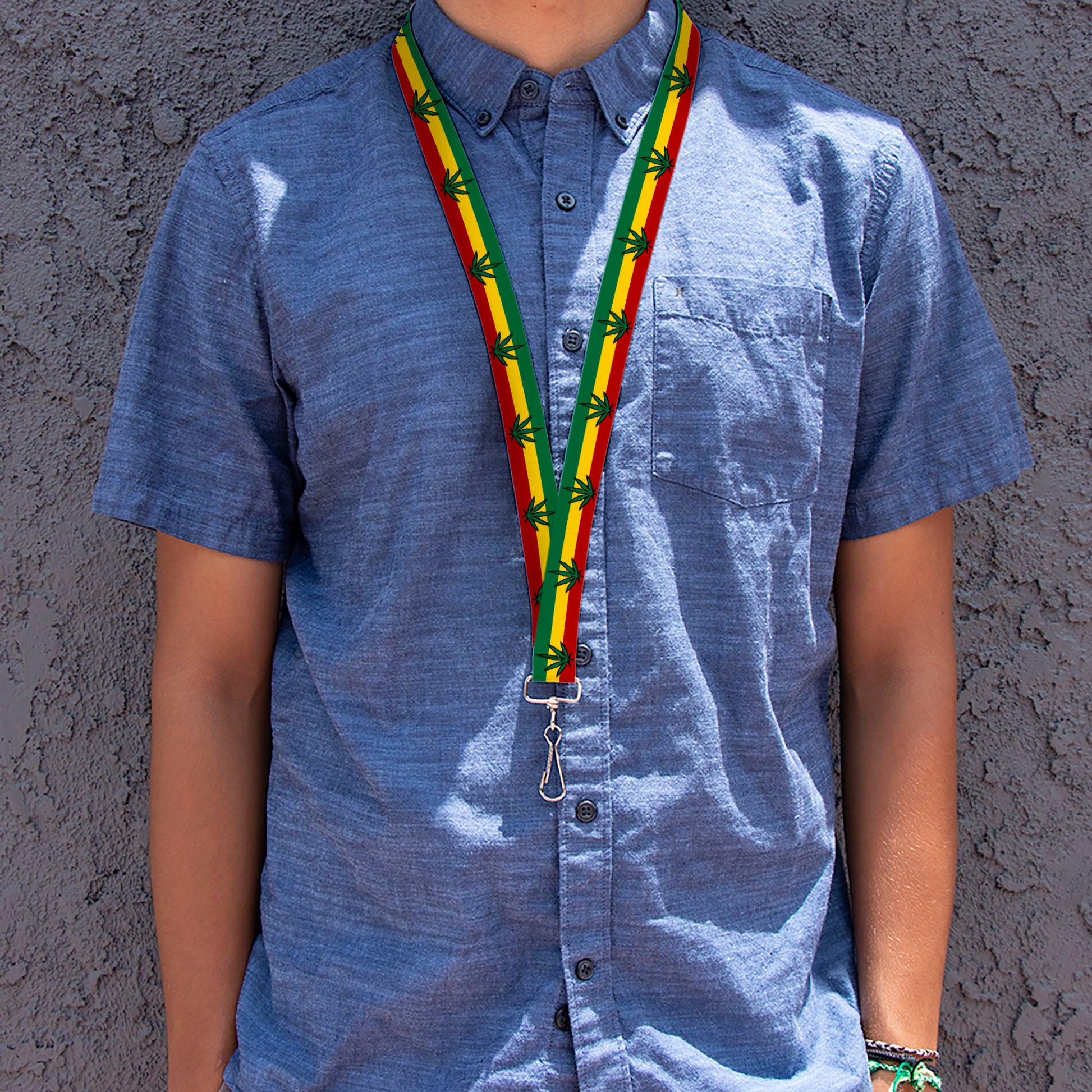 Buckle-Down Lanyard - Marijuana Leaf Repeat Rasta Lanyards Buckle-Down