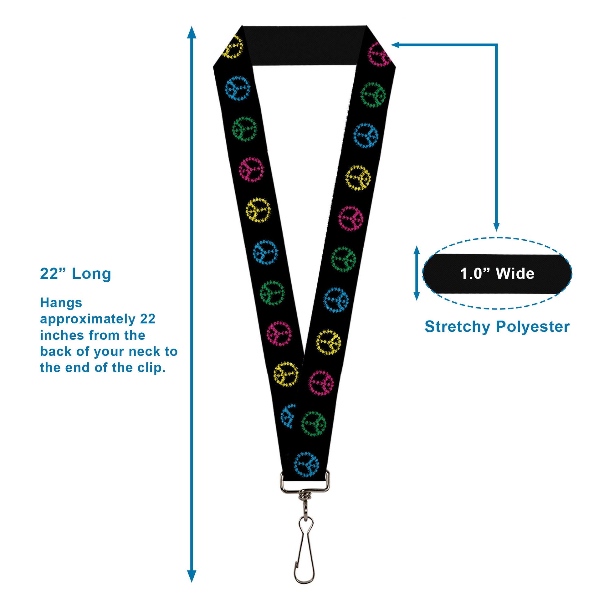 Buckle-Down Lanyard - Marijuana Peace Repeat Black/Multi Color Lanyards Buckle-Down