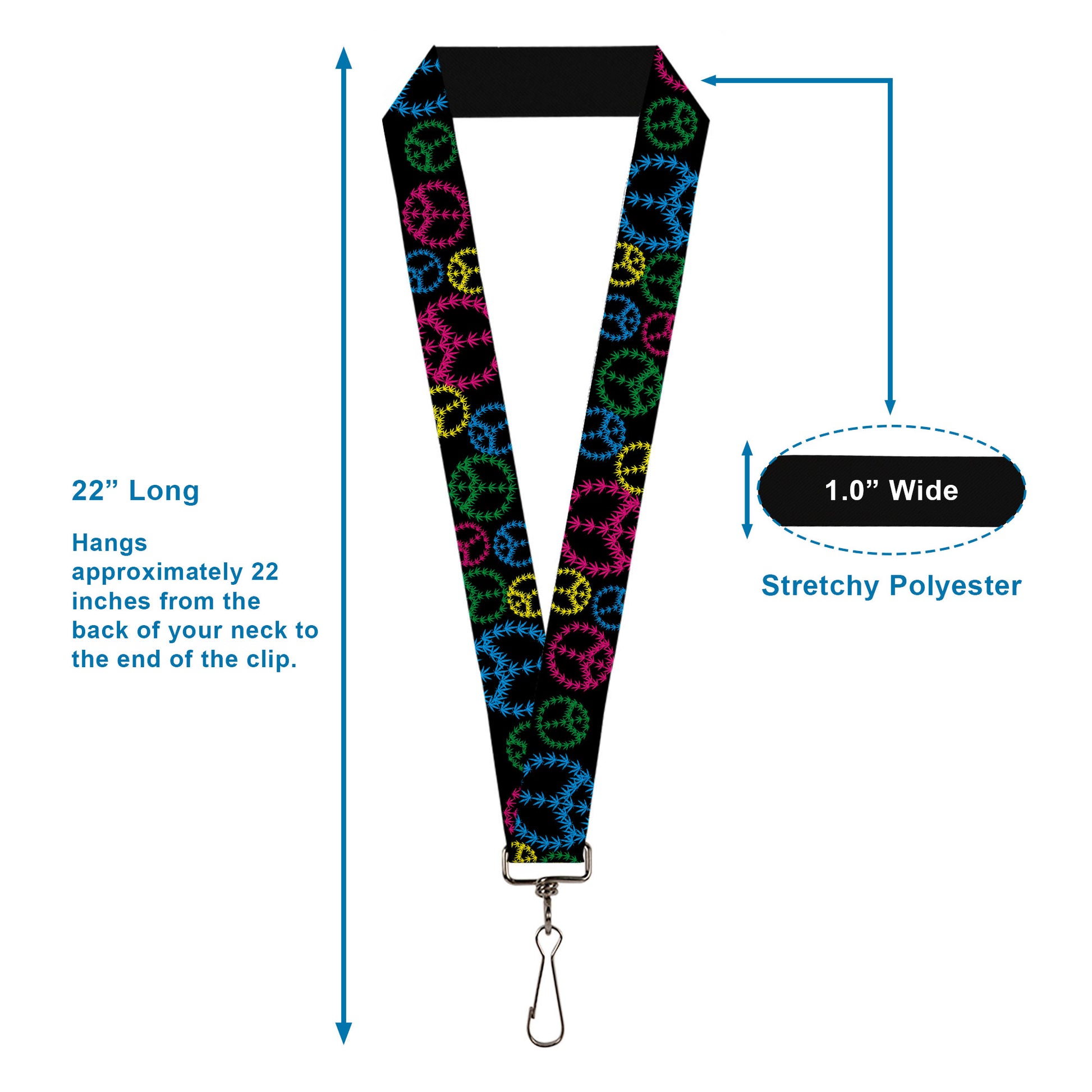 Buckle-Down Lanyard - Multi Marijuana Peace Black/Multi Color Lanyards Buckle-Down