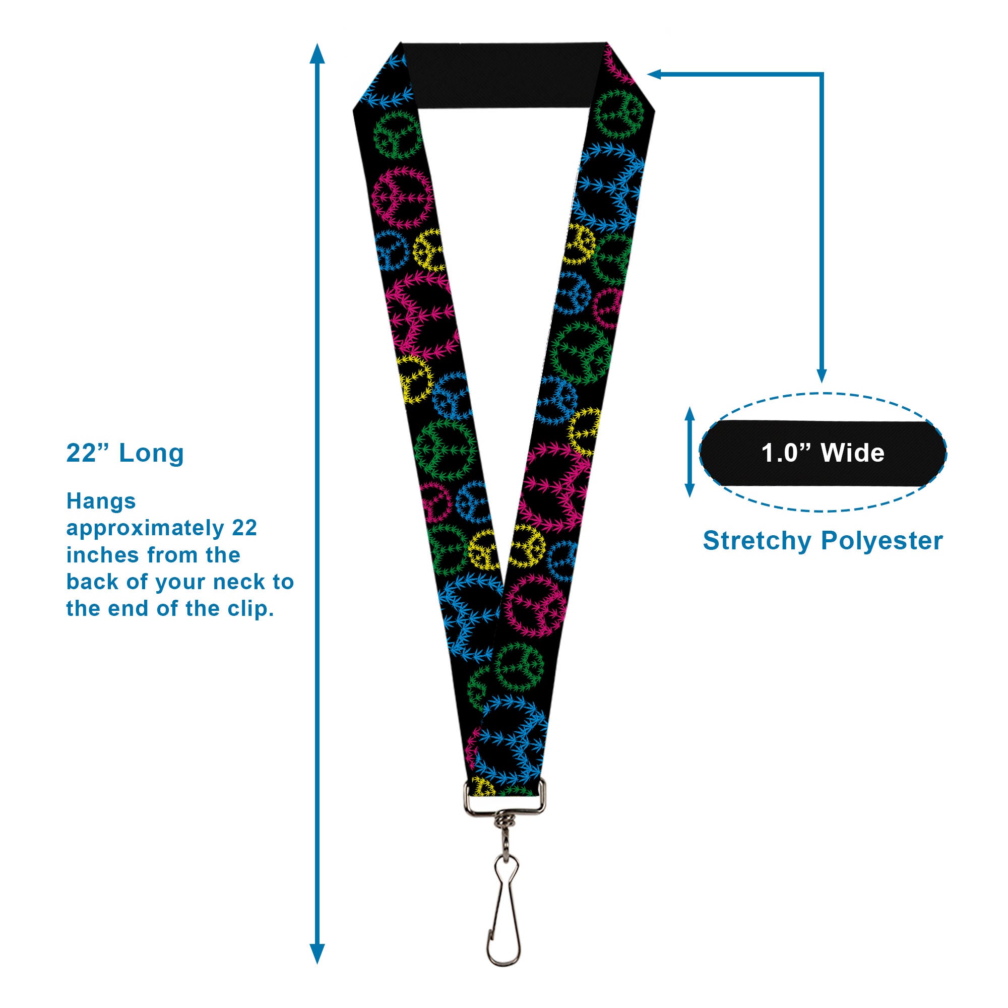 Buckle-Down Lanyard - Multi Marijuana Peace Black/Multi Color Lanyards Buckle-Down