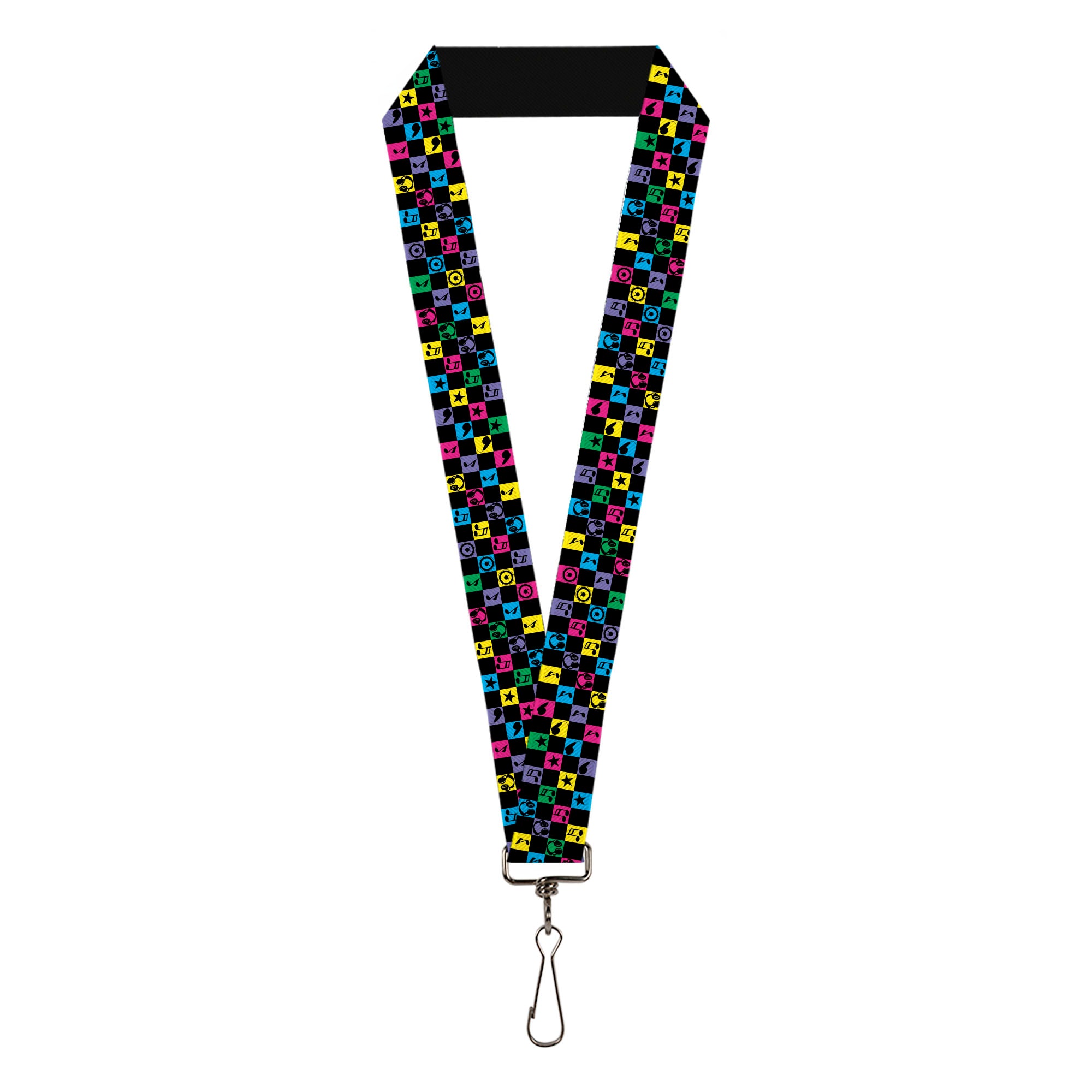 Lanyard - 1.0" - Musical Checkers Black Neon Lanyards Buckle-Down