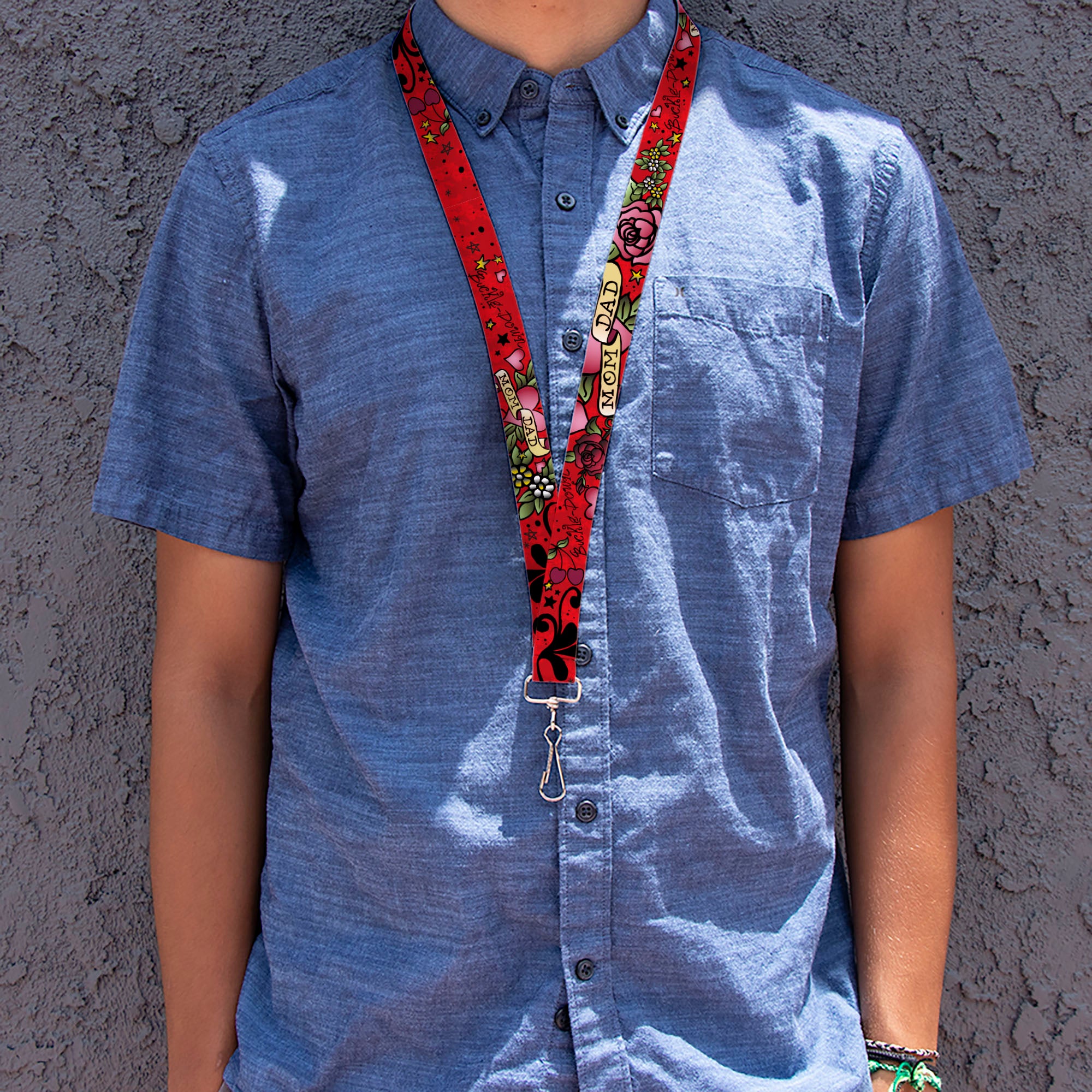 Lanyard - 1.0" - Mom & Dad Red Lanyards Buckle-Down