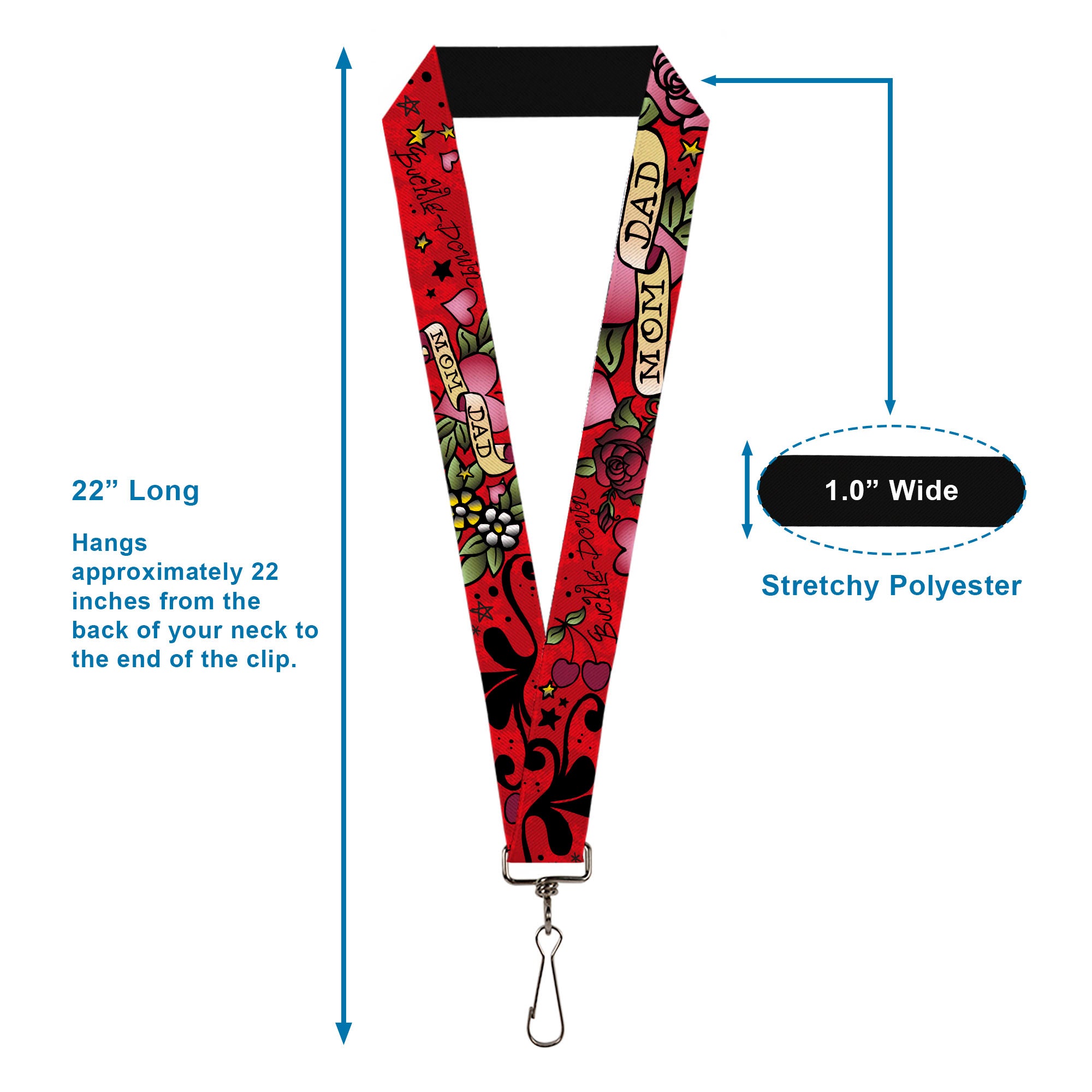 Lanyard - 1.0" - Mom & Dad Red Lanyards Buckle-Down