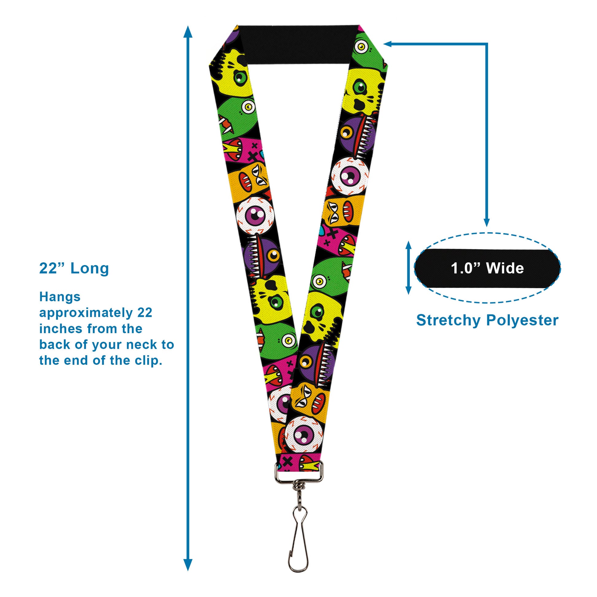 Lanyard - 1.0" - Monsters CLOSE-UP Black Lanyards Buckle-Down