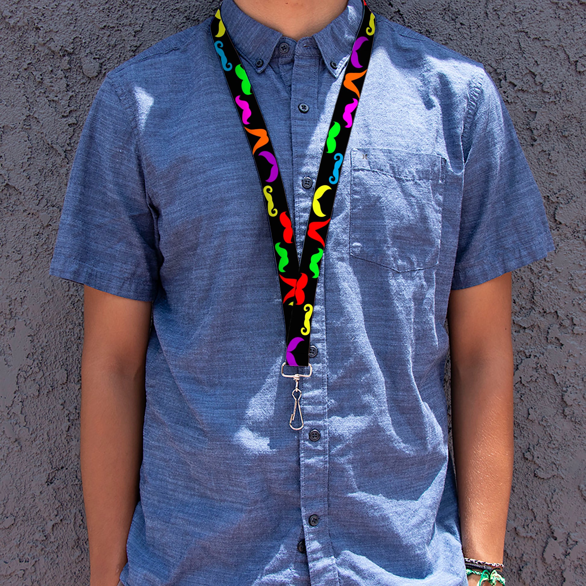 Lanyard - 1.0" - Mustaches Black Multi Color Lanyards Buckle-Down