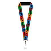Lanyard - 1.0" - Mustaches Multi Color Blocks Black Lanyards Buckle-Down