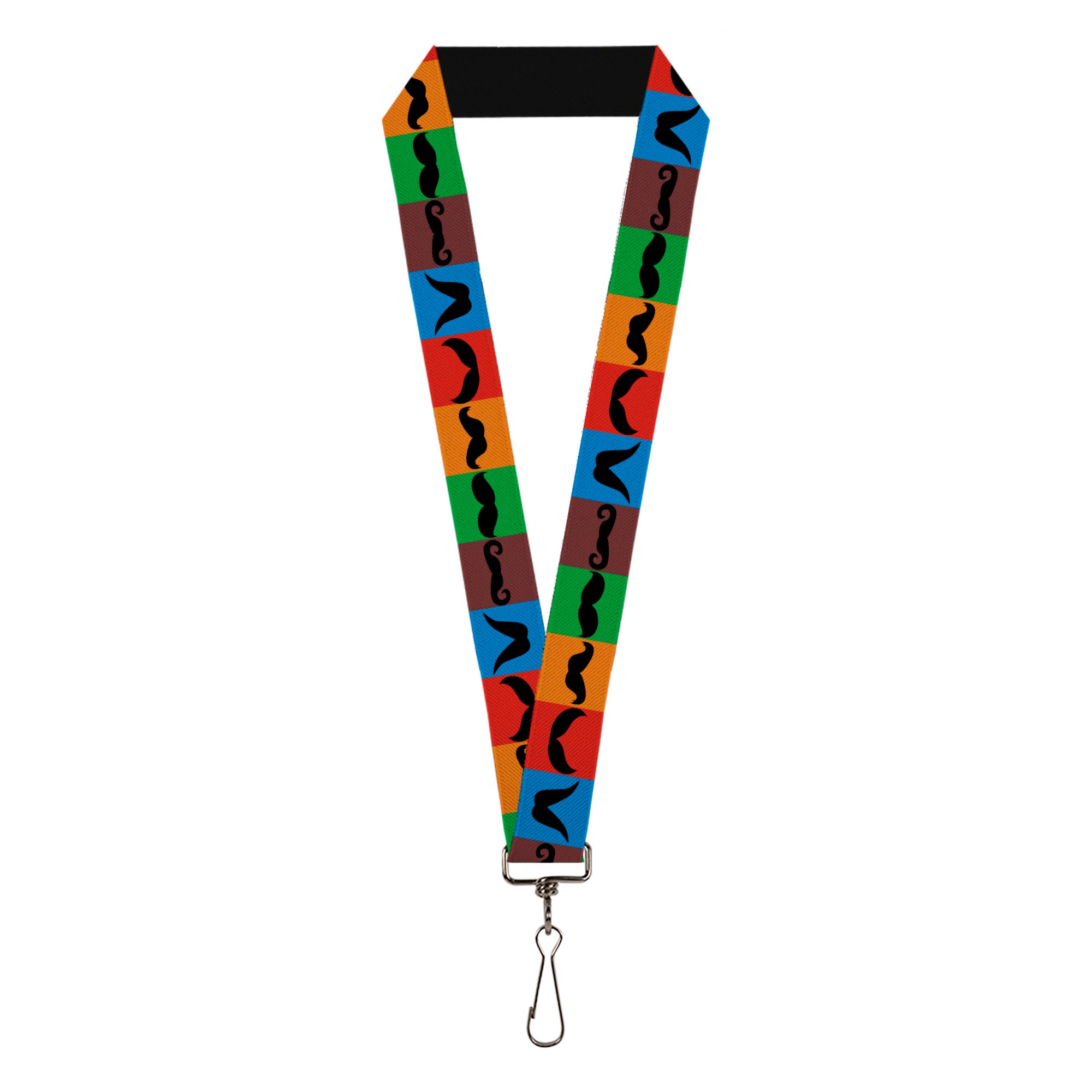 Lanyard - 1.0" - Mustaches Multi Color Blocks Black Lanyards Buckle-Down
