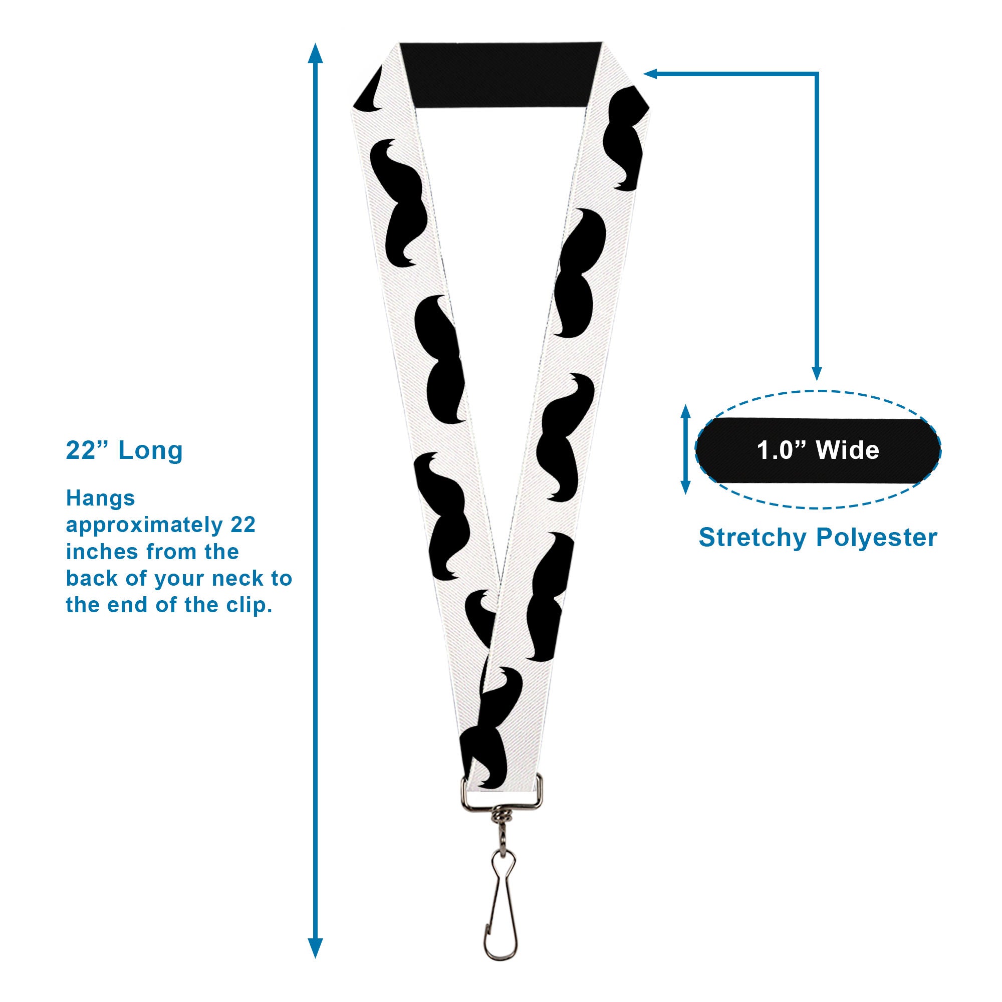 Lanyard - 1.0" - Mustaches White Black Lanyards Buckle-Down