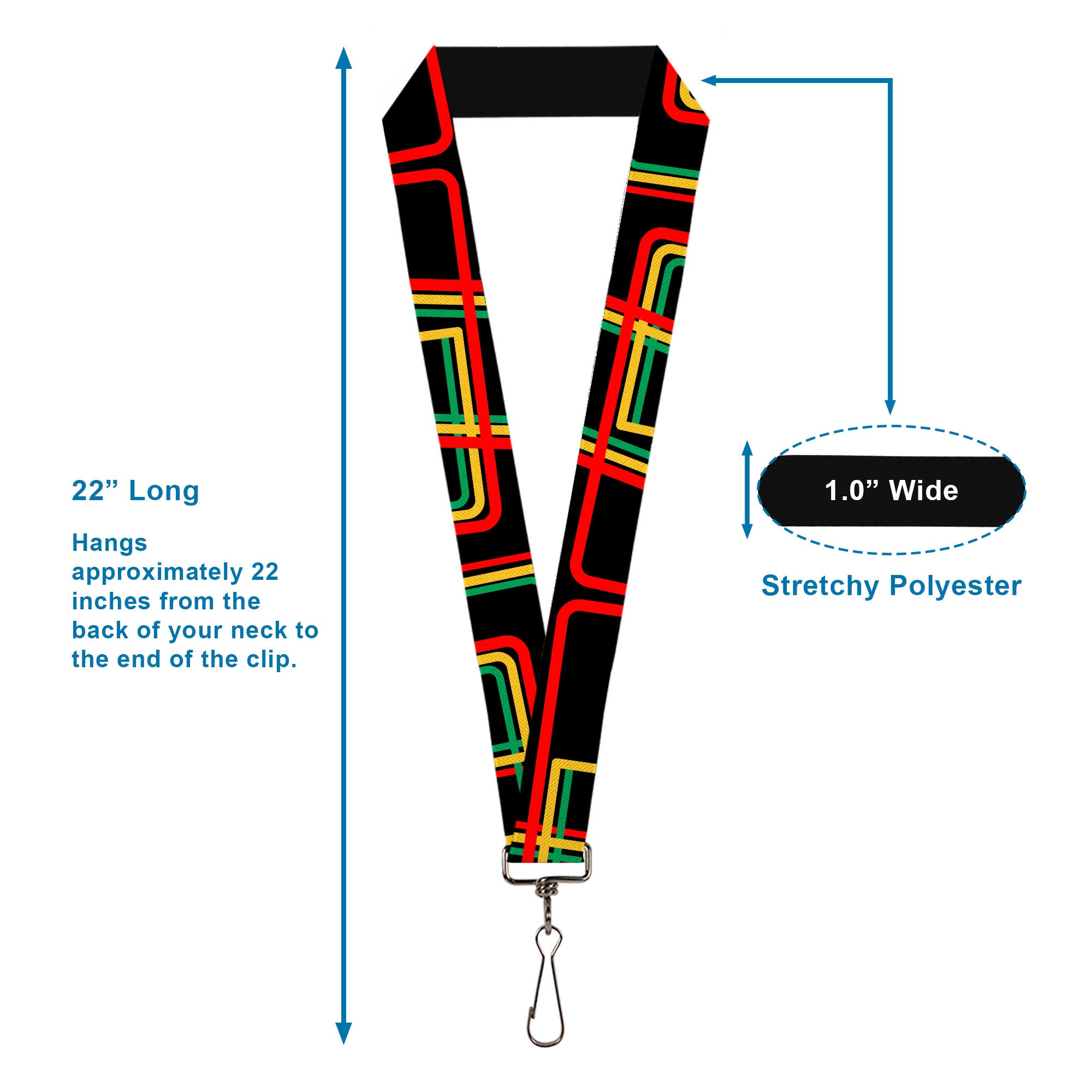 Lanyard - 1.0" - Maze Lines Black Rasta Lanyards Buckle-Down