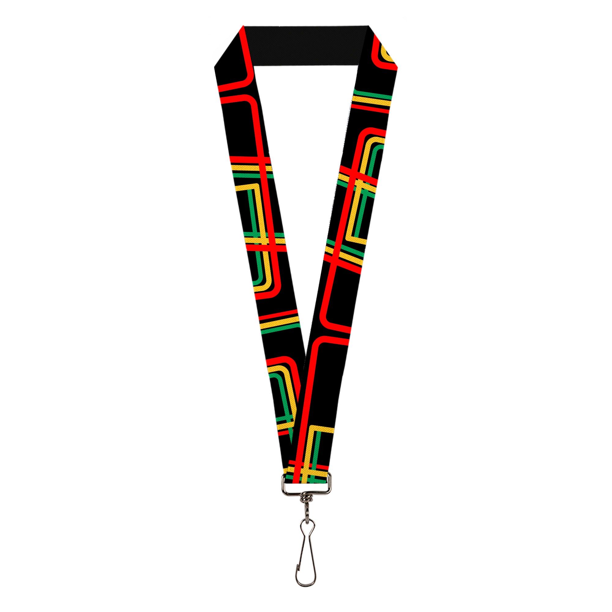 Lanyard - 1.0" - Maze Lines Black Rasta Lanyards Buckle-Down