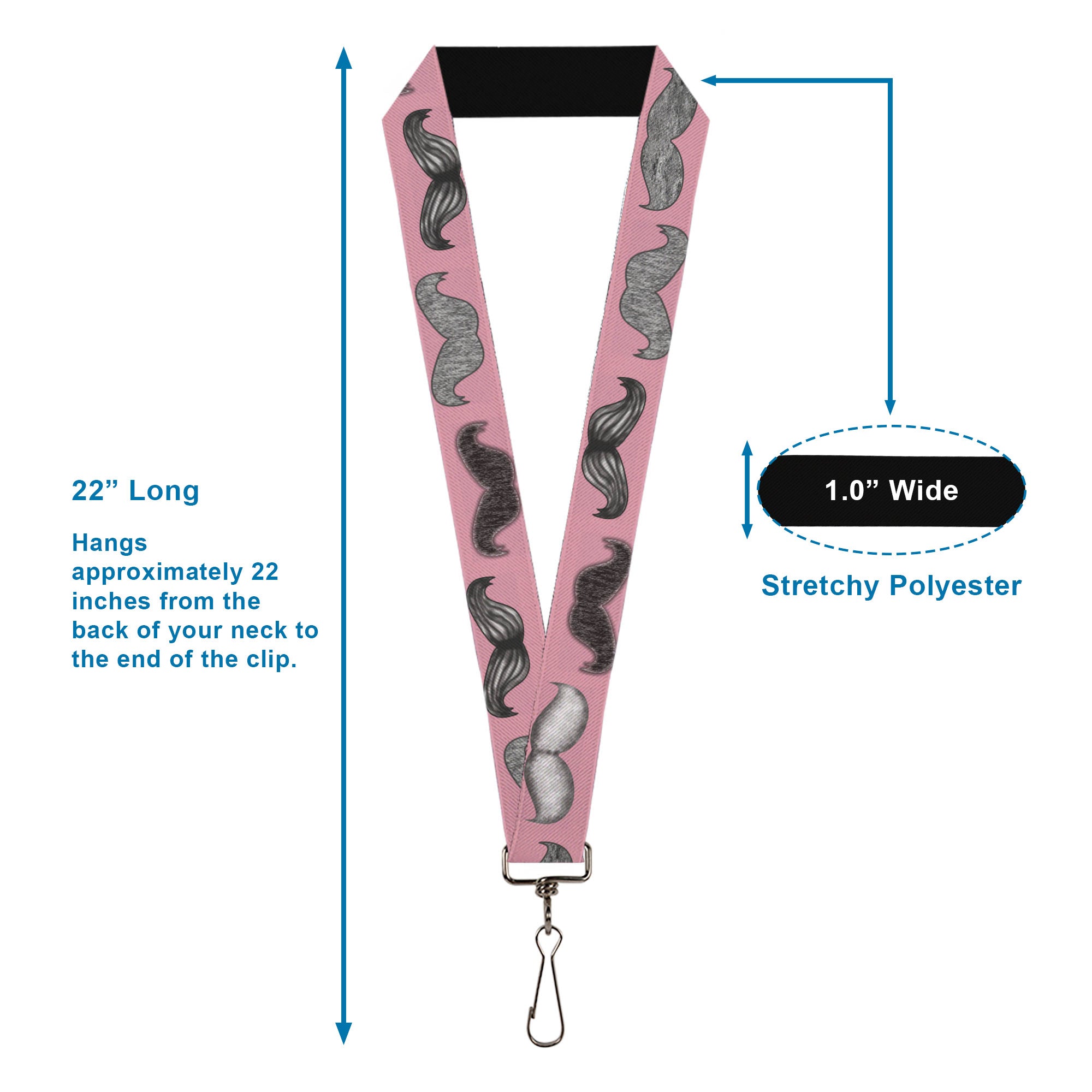 Lanyard - 1.0" - Mustaches Pink Sketch Lanyards Buckle-Down