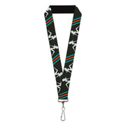 Lanyard - 1.0" - Mud Flap Girls w Stripes Gray Turquoise Orange Lanyards Buckle-Down