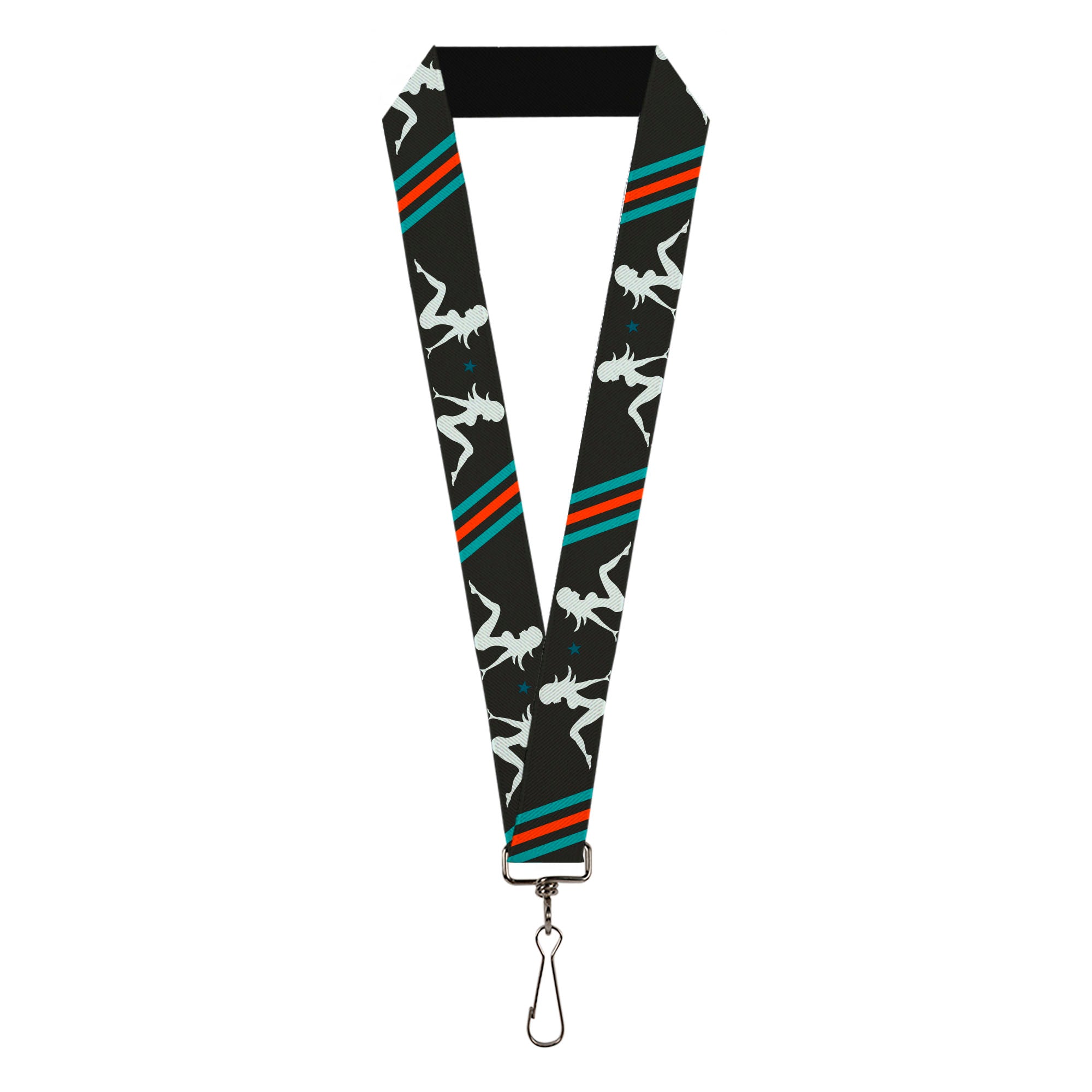 Lanyard - 1.0" - Mud Flap Girls w Stripes Gray Turquoise Orange Lanyards Buckle-Down