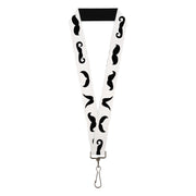 Lanyard - 1.0" - Mustaches Straight White Black Lanyards Buckle-Down