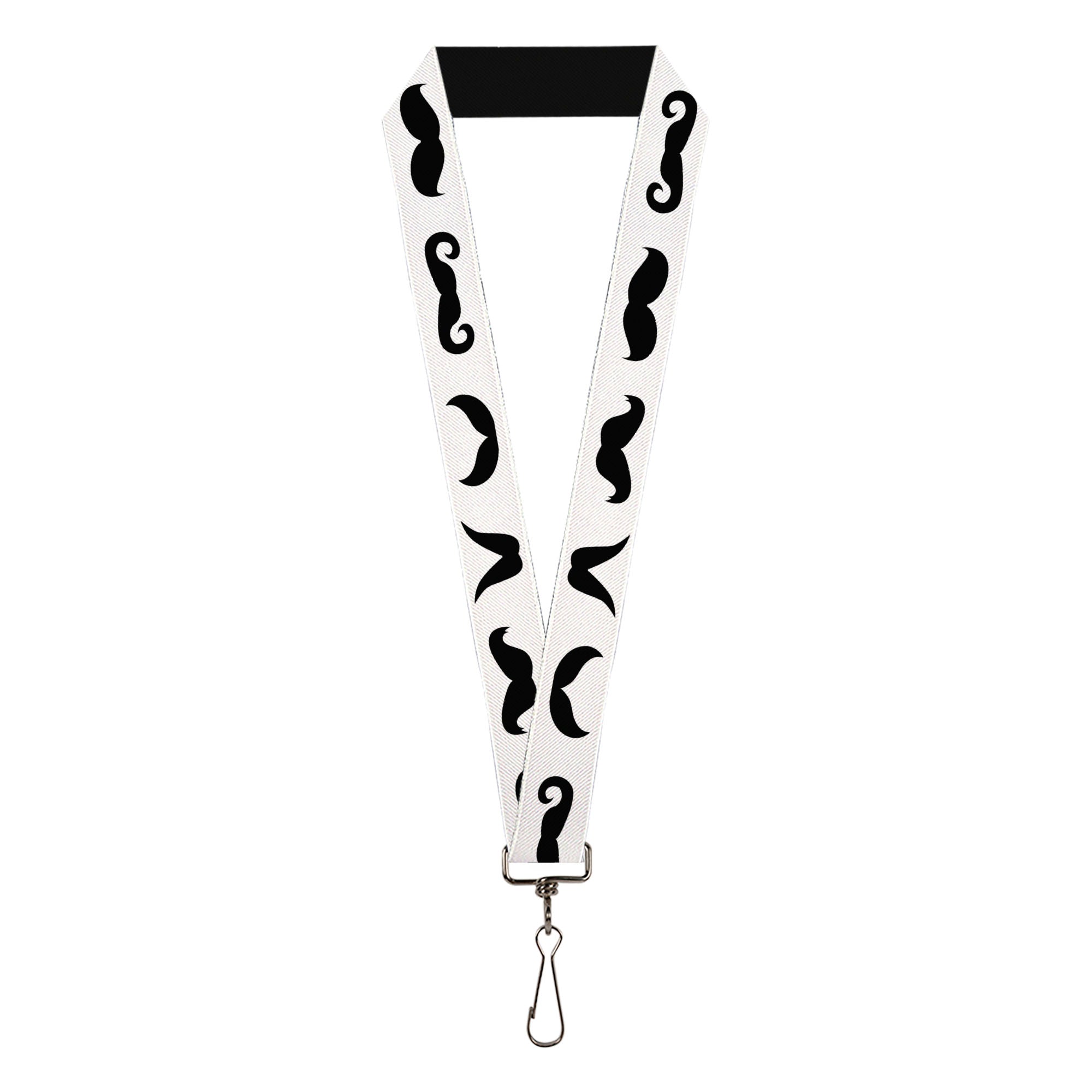 Lanyard - 1.0" - Mustaches Straight White Black Lanyards Buckle-Down