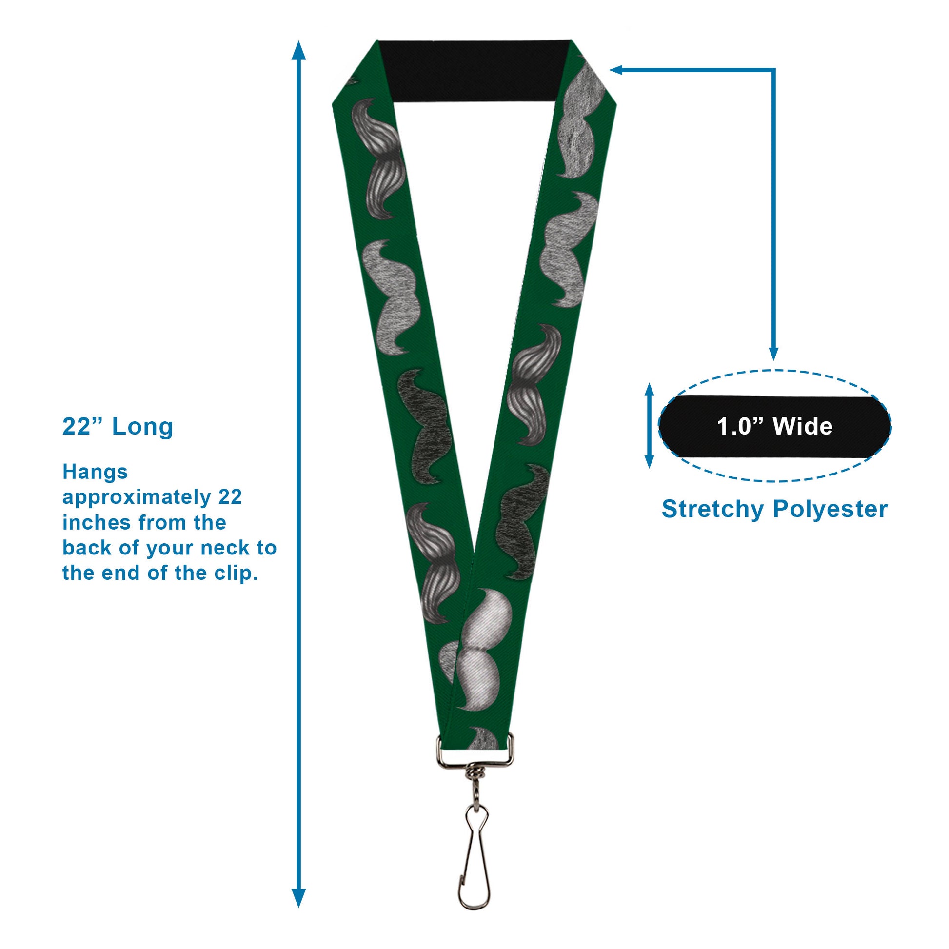 Lanyard - 1.0" - Mustaches Green Sketch Lanyards Buckle-Down