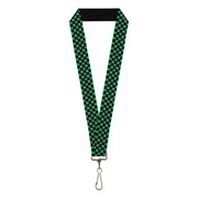 Lanyard - 1.0" - Mini Checker Black Gray 3 Green Lanyards Buckle-Down