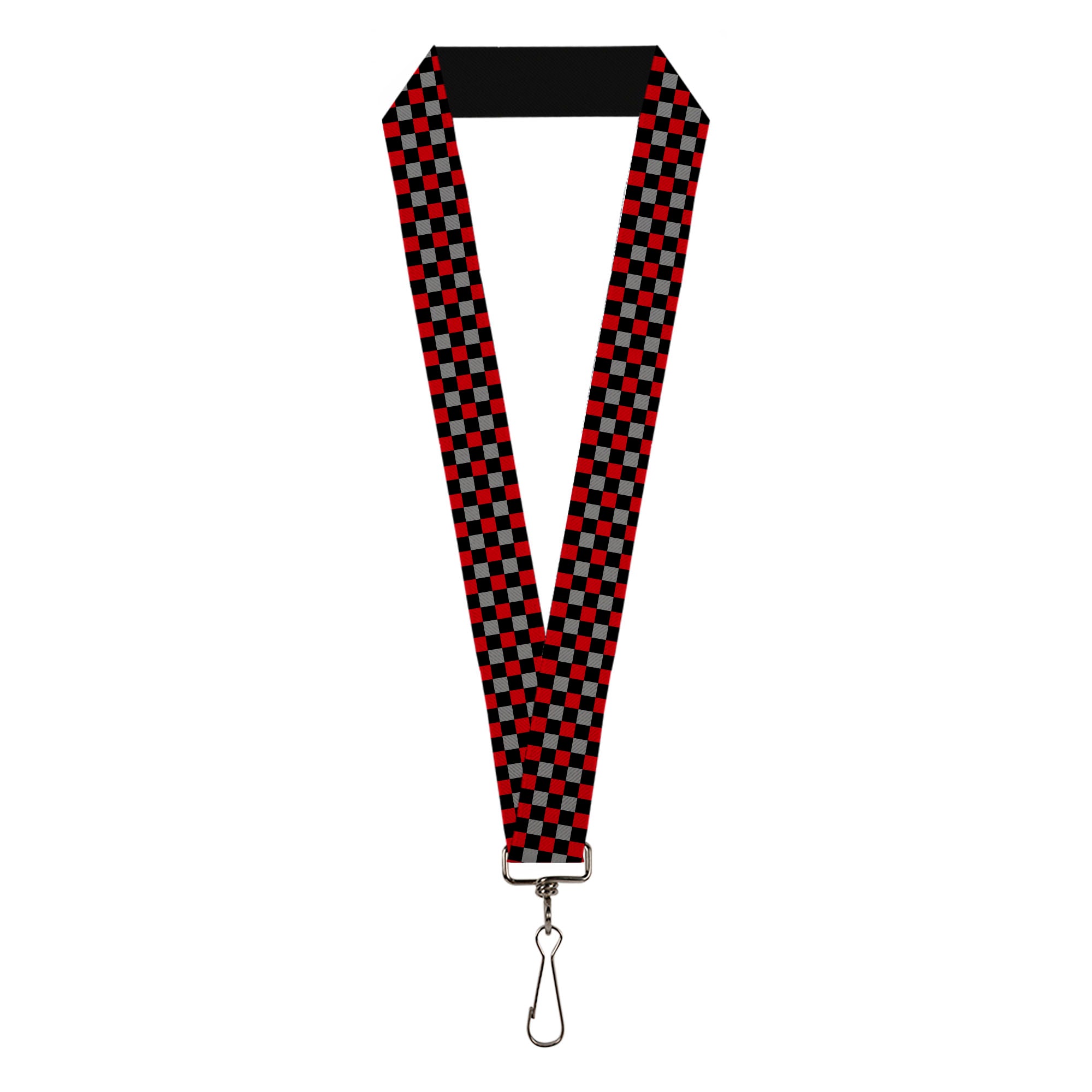 Lanyard - 1.0" - Mini Checker Black Gray 3 Red Lanyards Buckle-Down