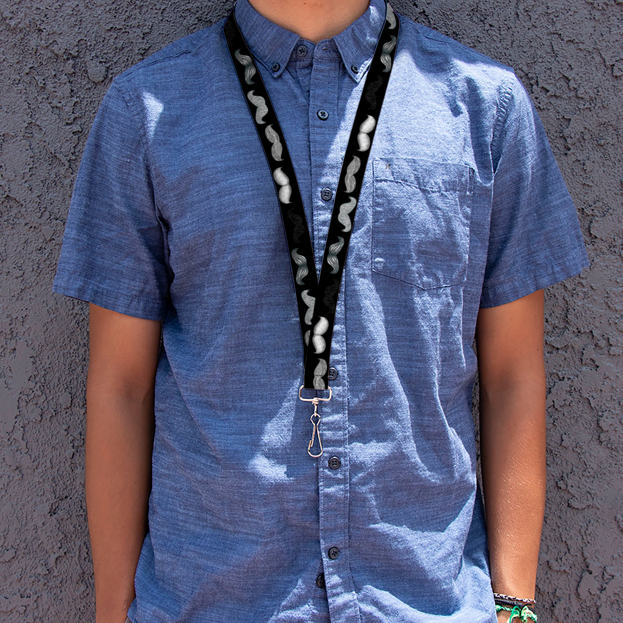 Lanyard - 1.0" - Mustache Sketch Black White Lanyards Buckle-Down